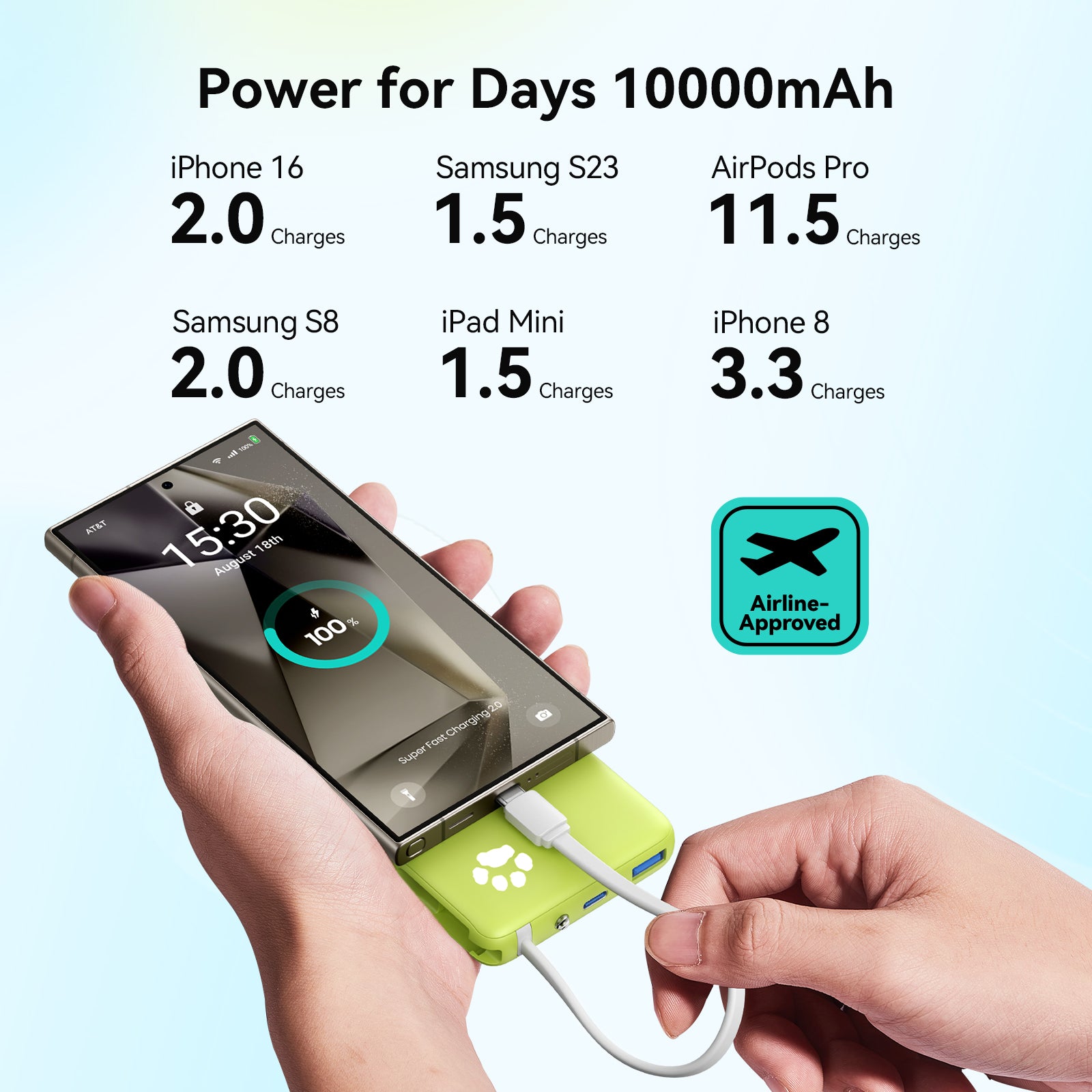 INIU Łapowaty P41L-E2 Power Bank z wbudowanym kablem, najcieńszy 45 W, 10000 mAh