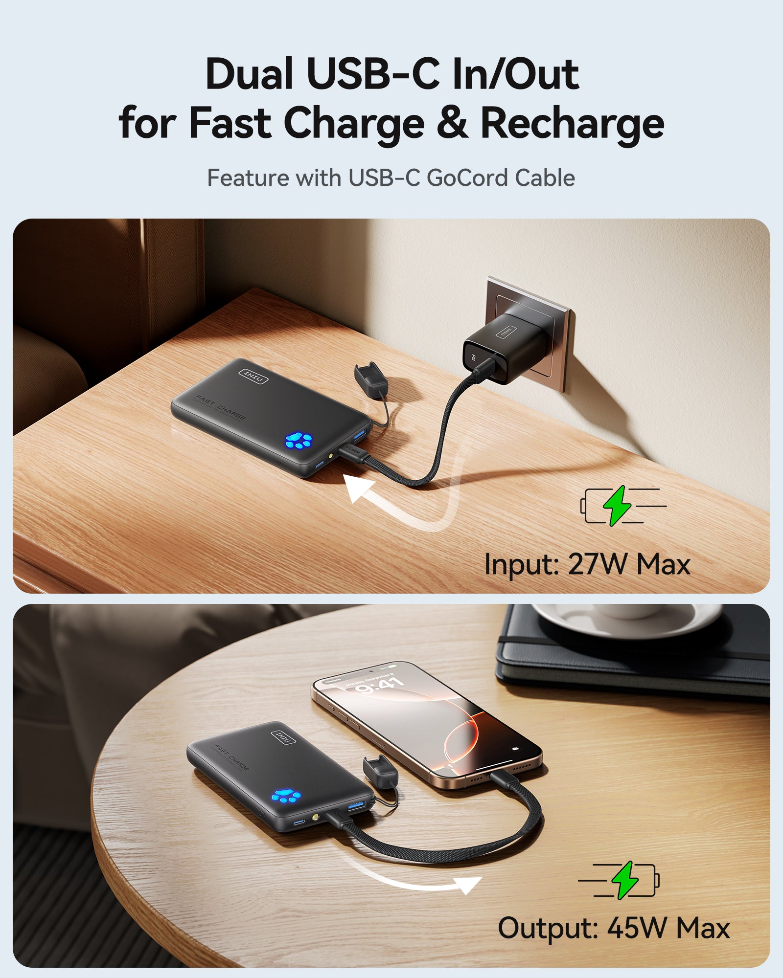 INIU Power Bank Pawsible P41, ricarica rapida, 45 W, 10000 mAh