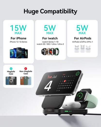 INIU SnapGo W31-E1 Qi2 15W 3-i-1 Magnetisk Hopfällbar Trådlös Laddare