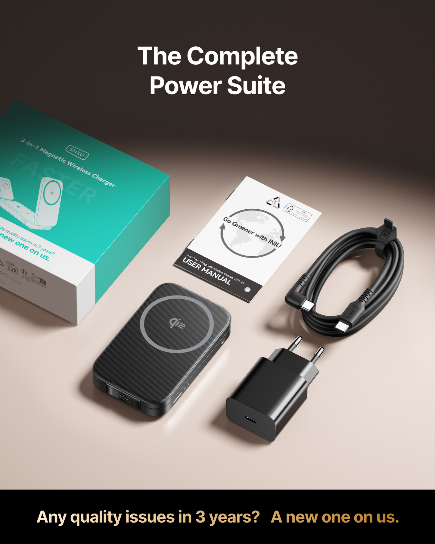INIU Cargador inalámbrico plegable magnético SnapGo W31 Qi2 de 15 W 3 en 1