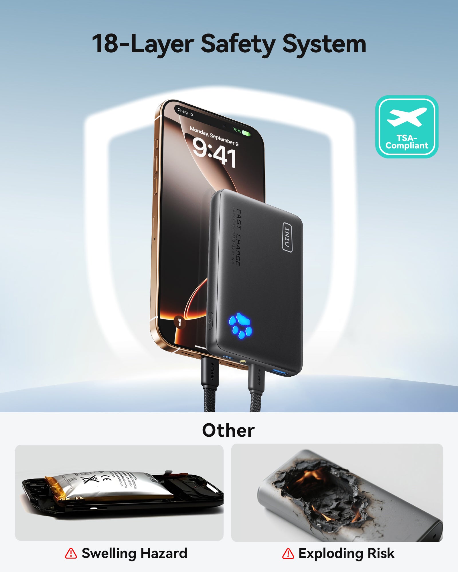 INIU Power Bank Pawsible P41, ricarica rapida, 45 W, 10000 mAh