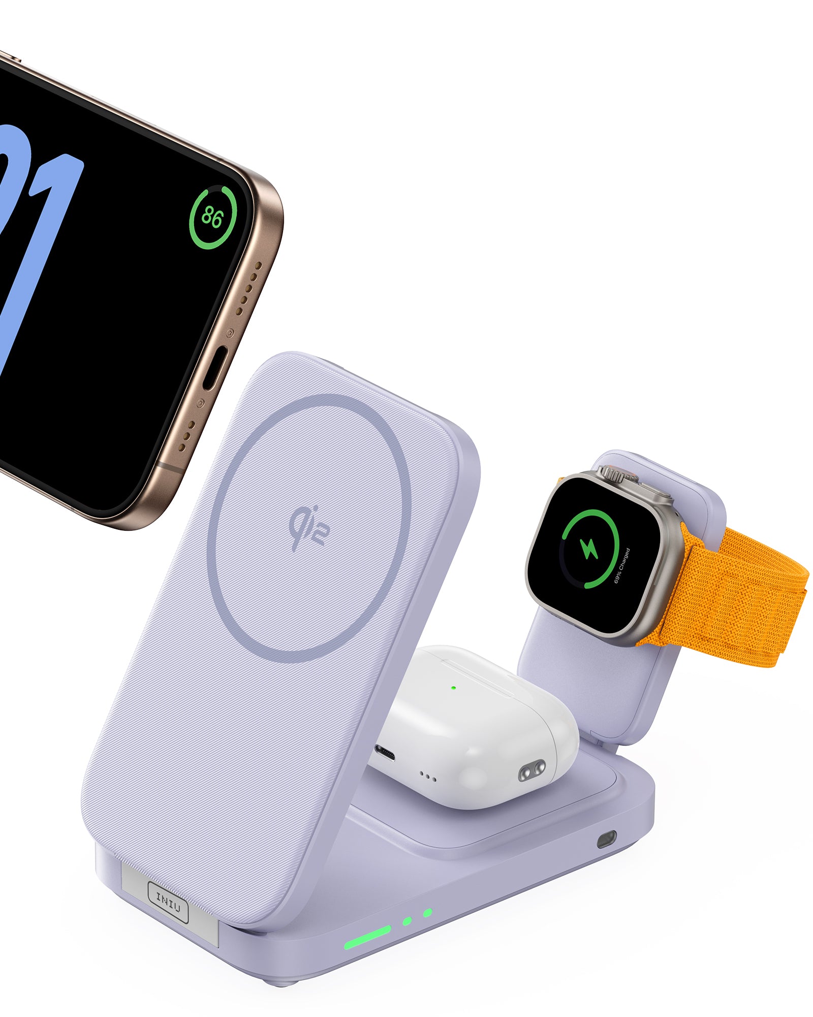 Cargador inalámbrico magnético plegable INIU SnapGo W31-E1 Qi2 de 15 W 3 en 1
