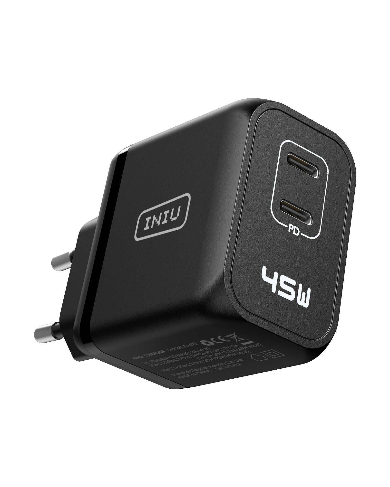 INIU I622 USB C cargador 45W, GaN PD Dual Port Tipo C Cargador Bloque de carga rápida, plegable USB-C cargador de pared adaptador de corriente