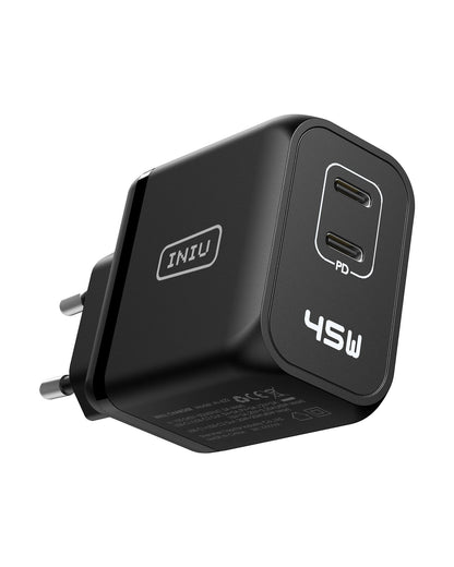INIU I622 USB C cargador 45W, GaN PD Dual Port Tipo C Cargador Bloque de carga rápida, plegable USB-C cargador de pared adaptador de corriente