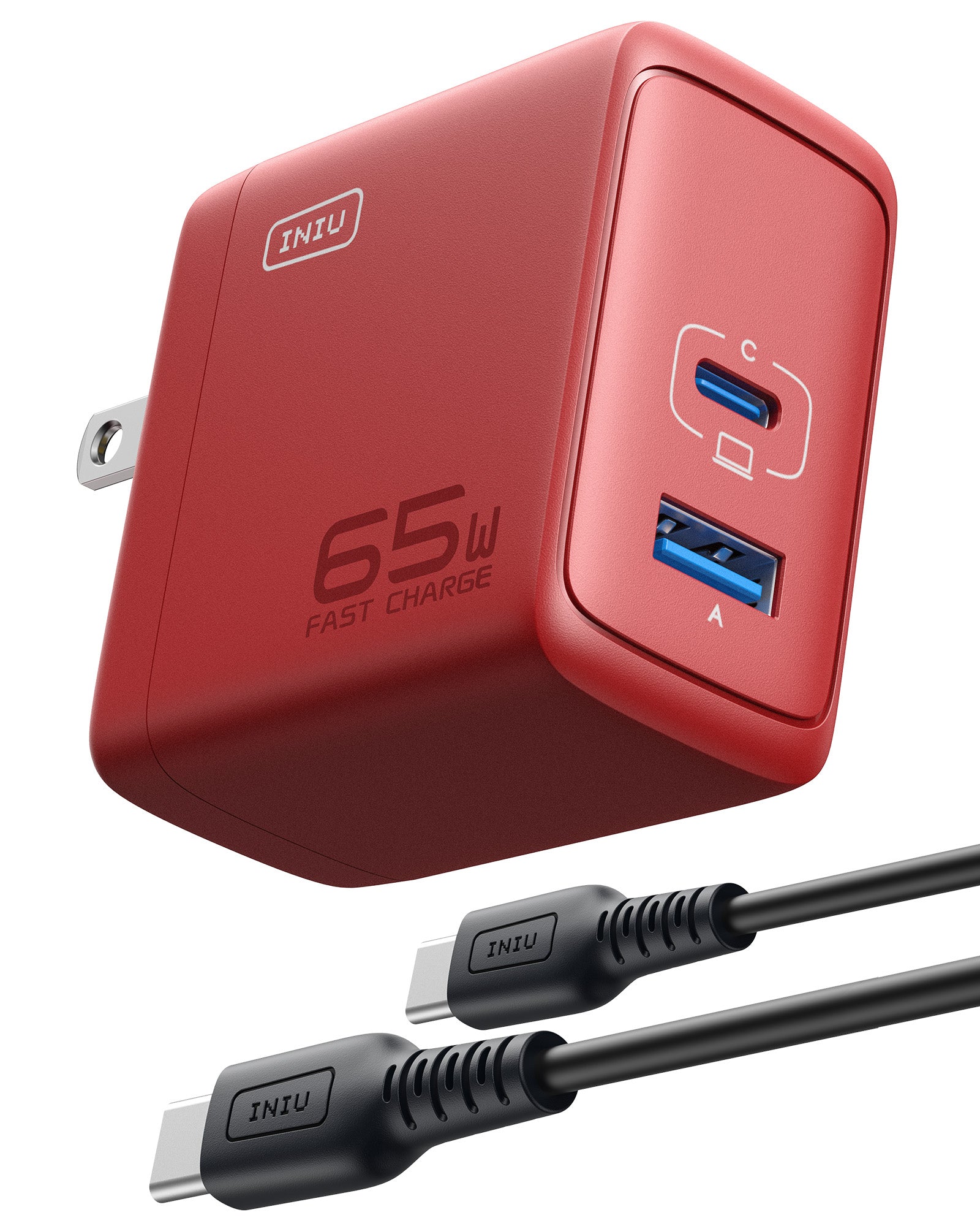 Cargador de la pared de los puertos de INIU I625 65W USB A C, materiales de GaN