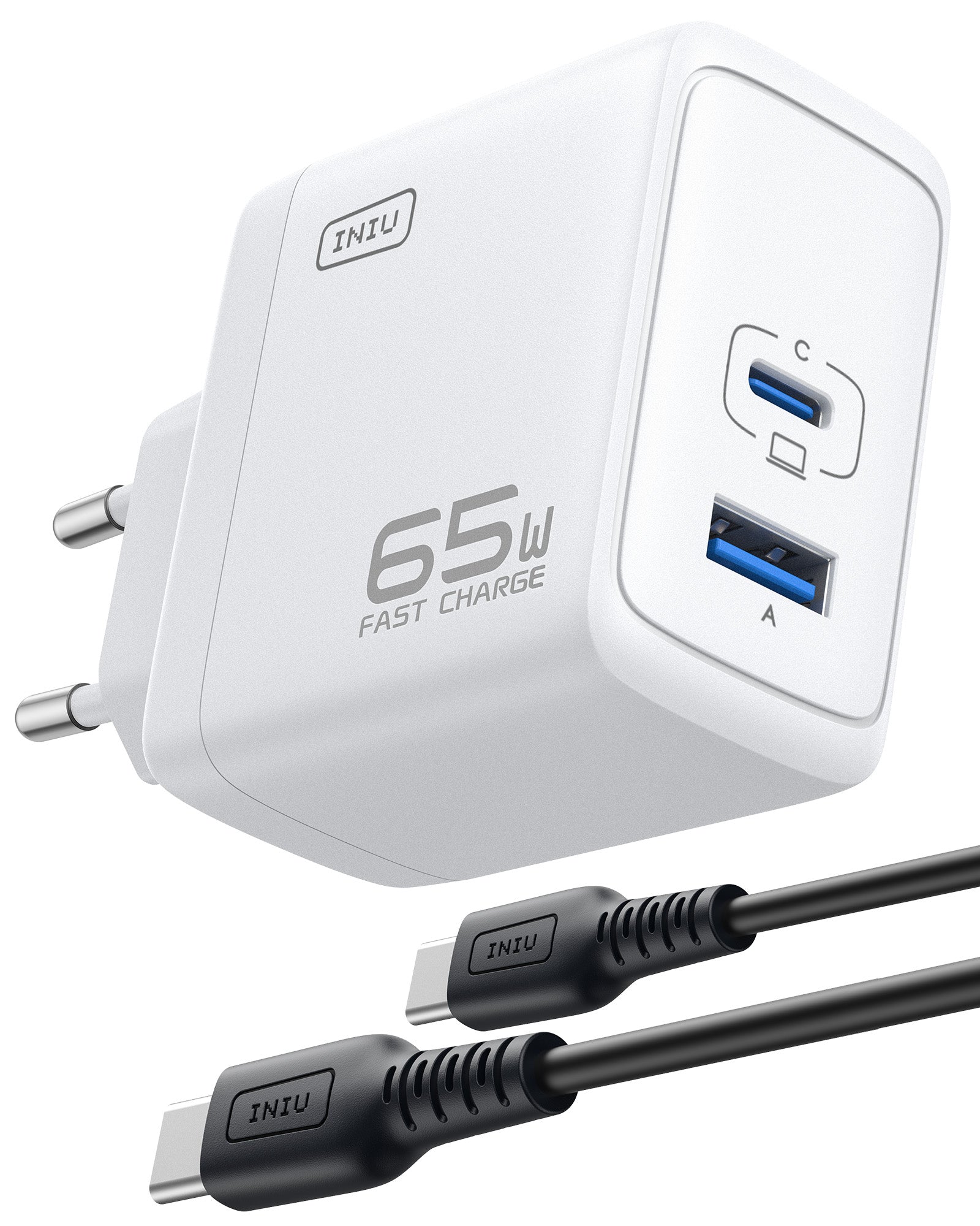Cargador de la pared de los puertos de INIU I625 65W USB A C, materiales de GaN