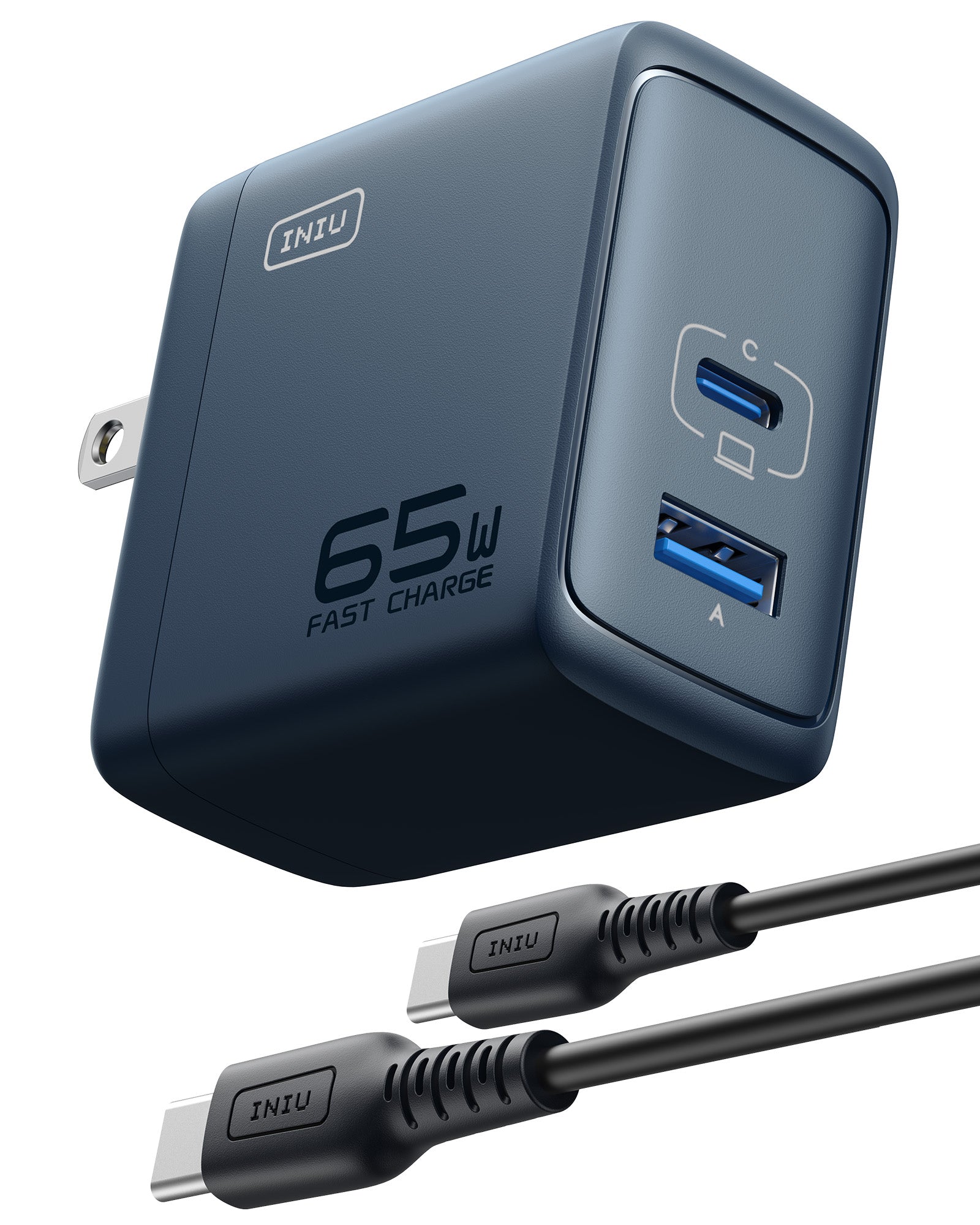 Cargador de la pared de los puertos de INIU I625 65W USB A C, materiales de GaN
