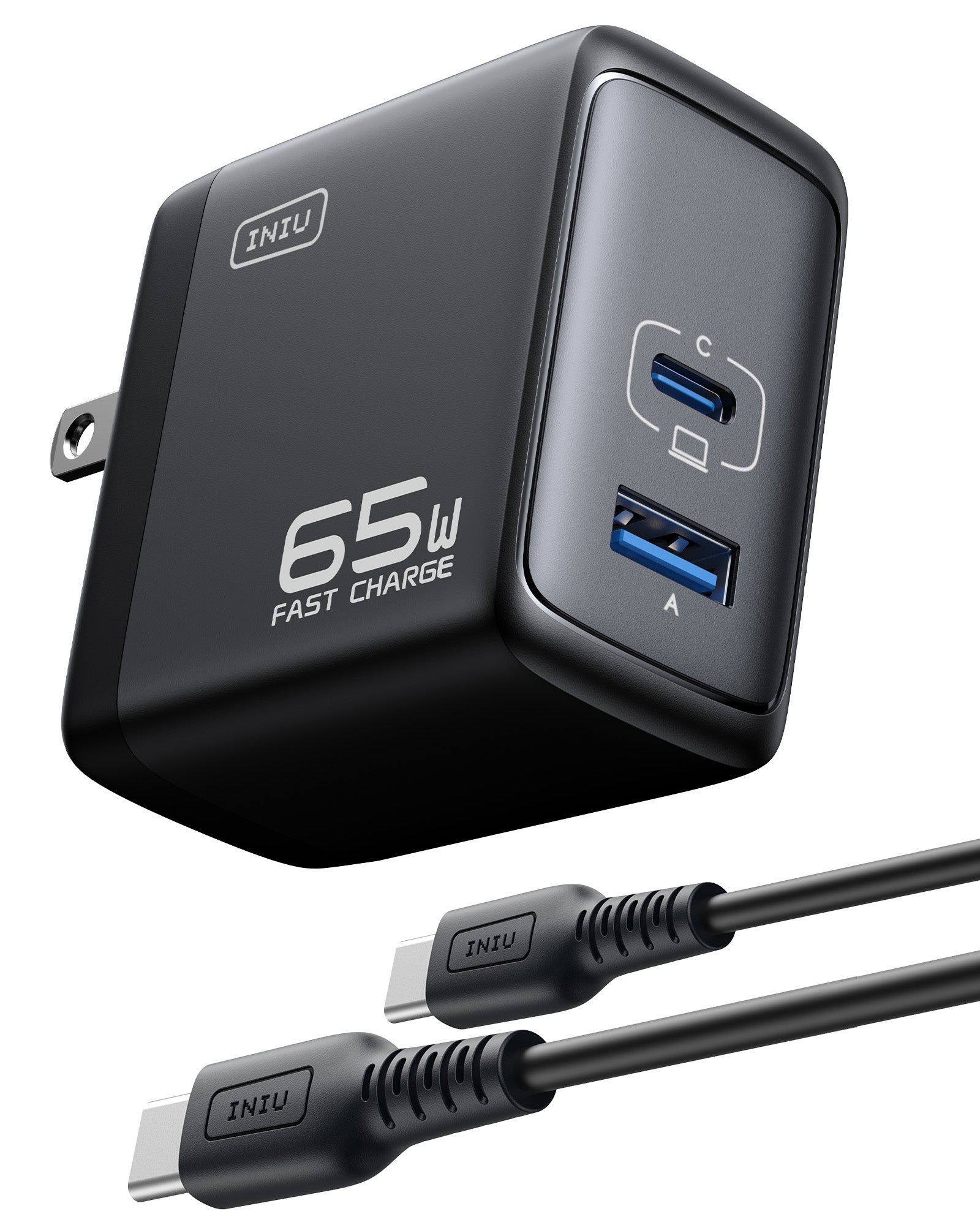 Cargador de la pared de los puertos de INIU I625 65W USB A C, materiales de GaN