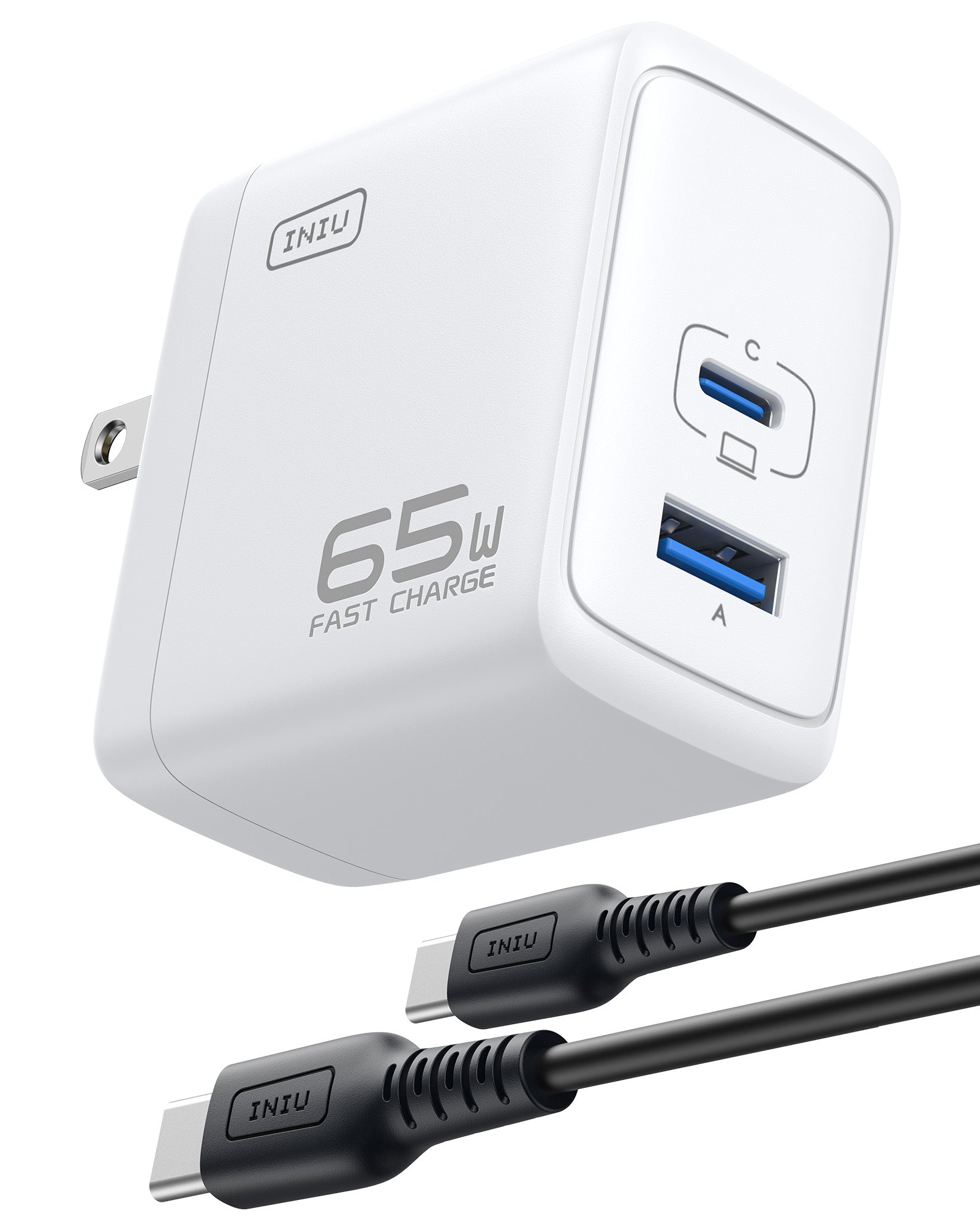 Cargador de la pared de los puertos de INIU I625 65W USB A C, materiales de GaN