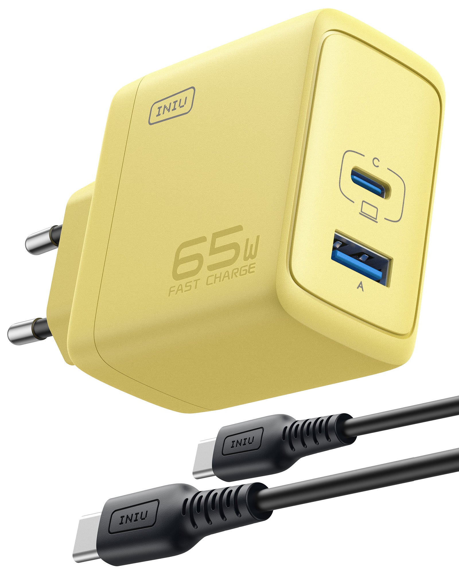 Cargador de la pared de los puertos de INIU I625 65W USB A C, materiales de GaN