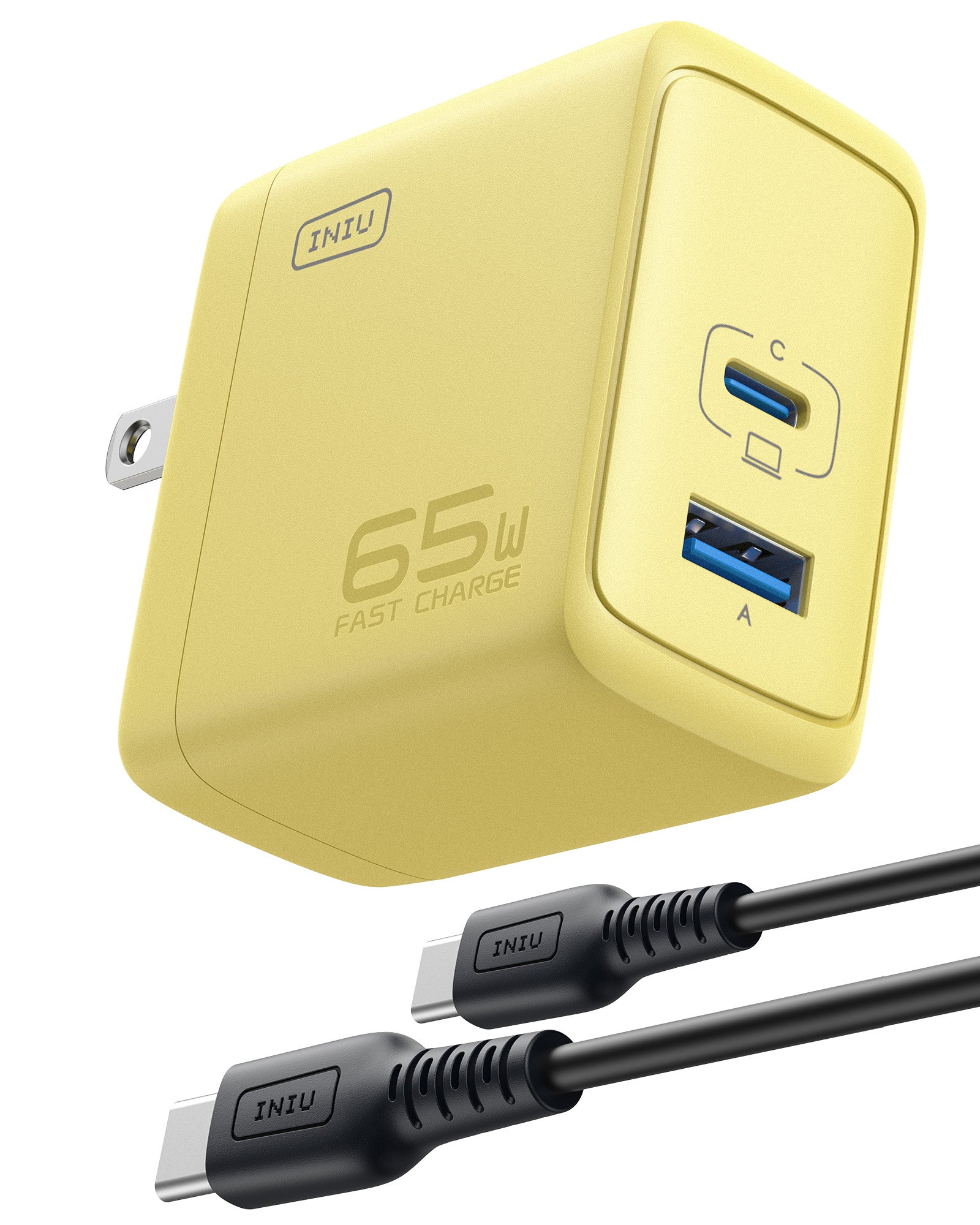 Cargador de la pared de los puertos de INIU I625 65W USB A C, materiales de GaN