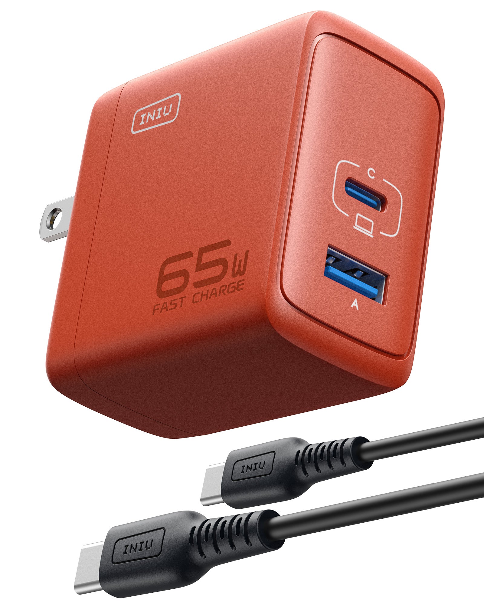 Cargador de la pared de los puertos de INIU I625 65W USB A C, materiales de GaN
