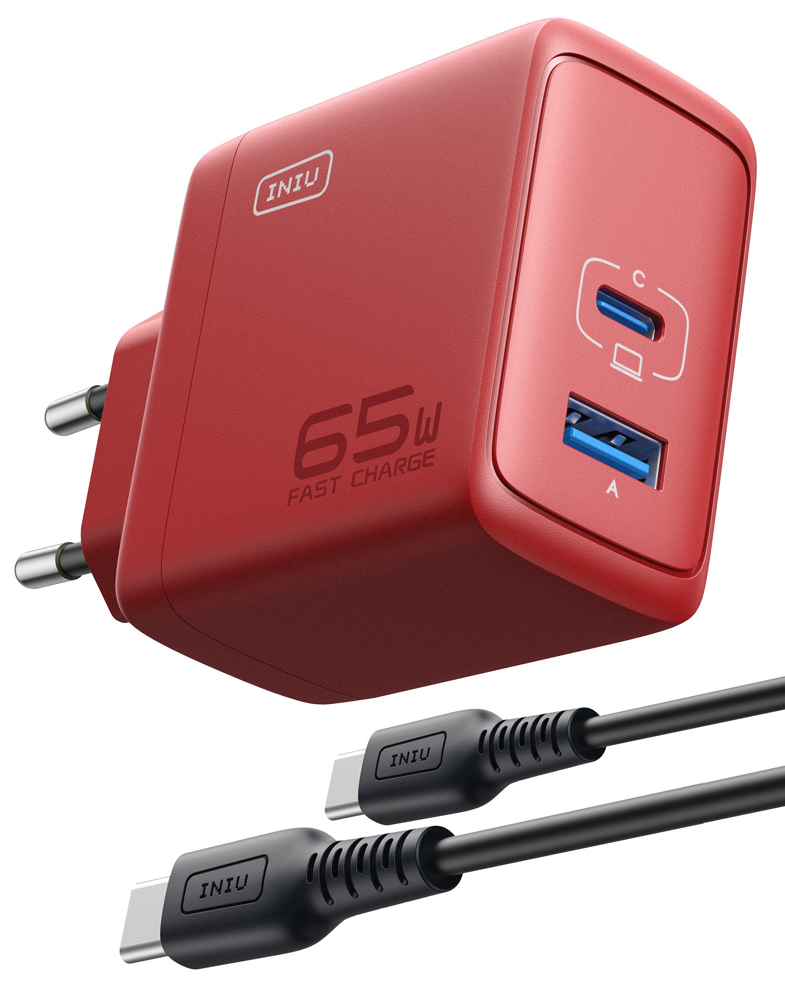 Cargador de la pared de los puertos de INIU I625 65W USB A C, materiales de GaN