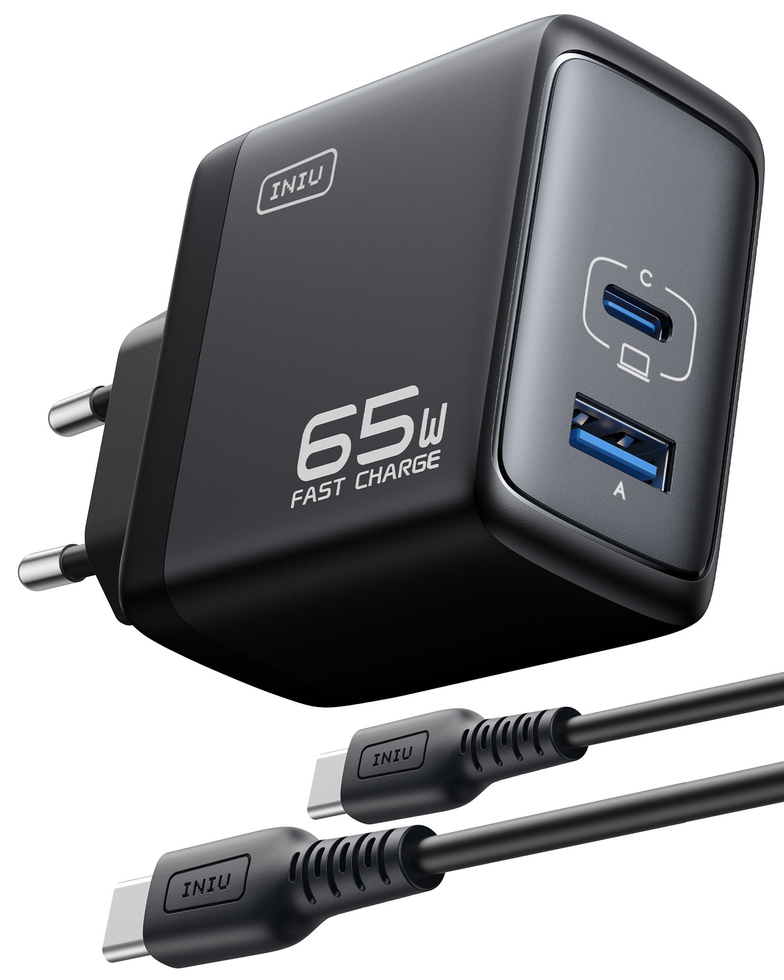 Cargador de la pared de los puertos de INIU I625 65W USB A C, materiales de GaN