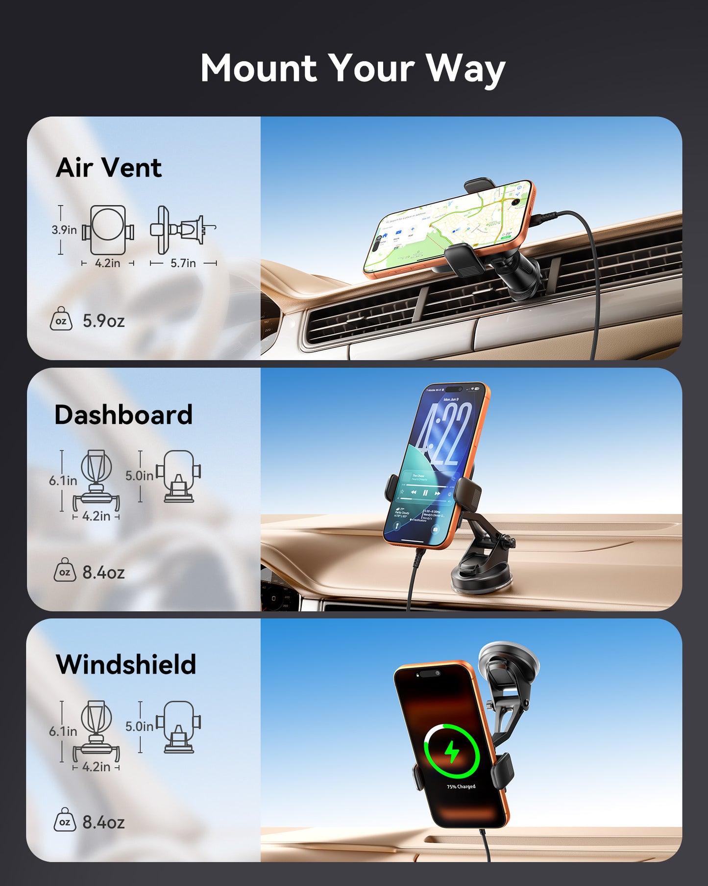 INIU SnapGo V11-E1 Qi2 15W magnetische draadloze autoladerhouder