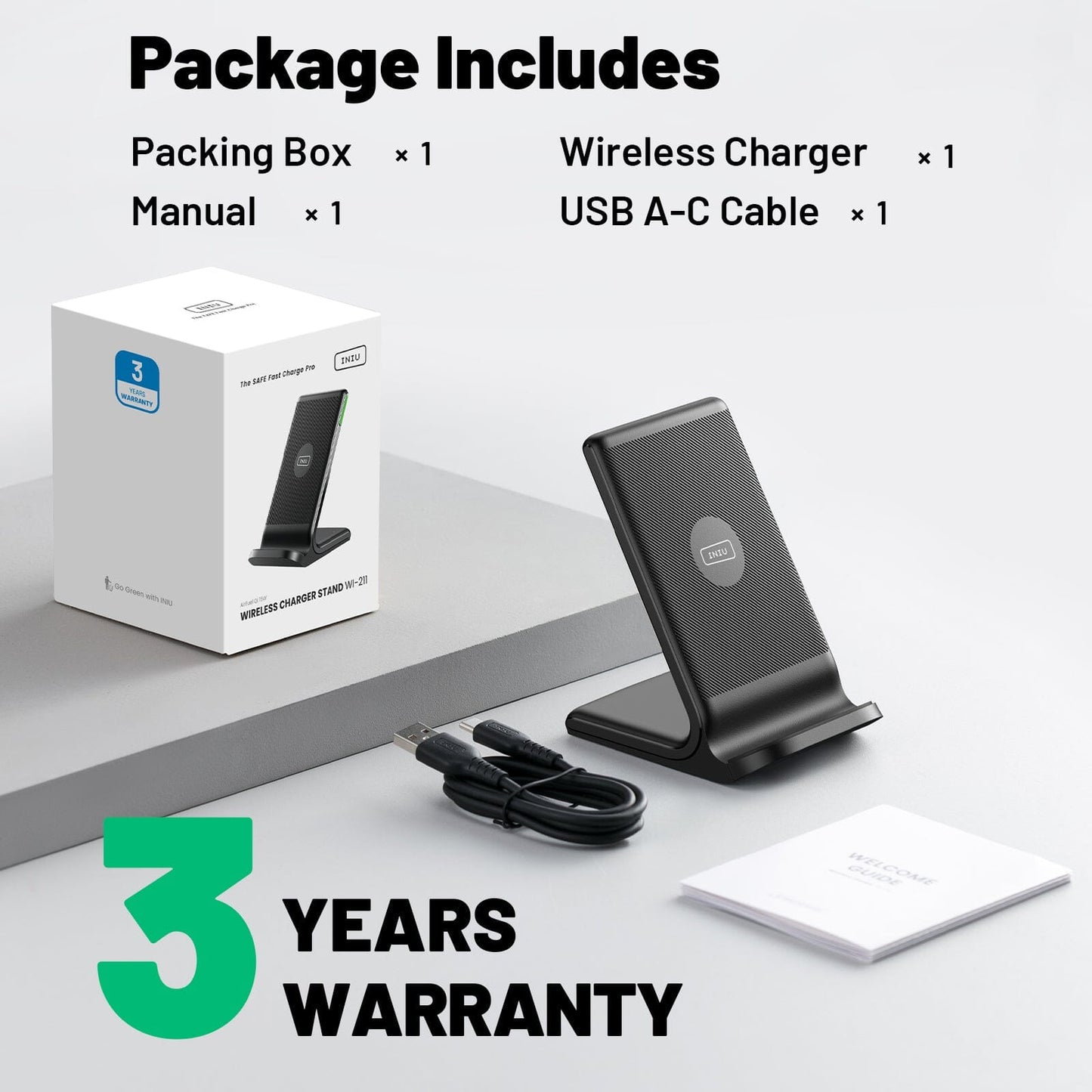 Cargador inalámbrico Qi-certificado de INIU I211 15W con la luz adaptable Sleep-Friendly
