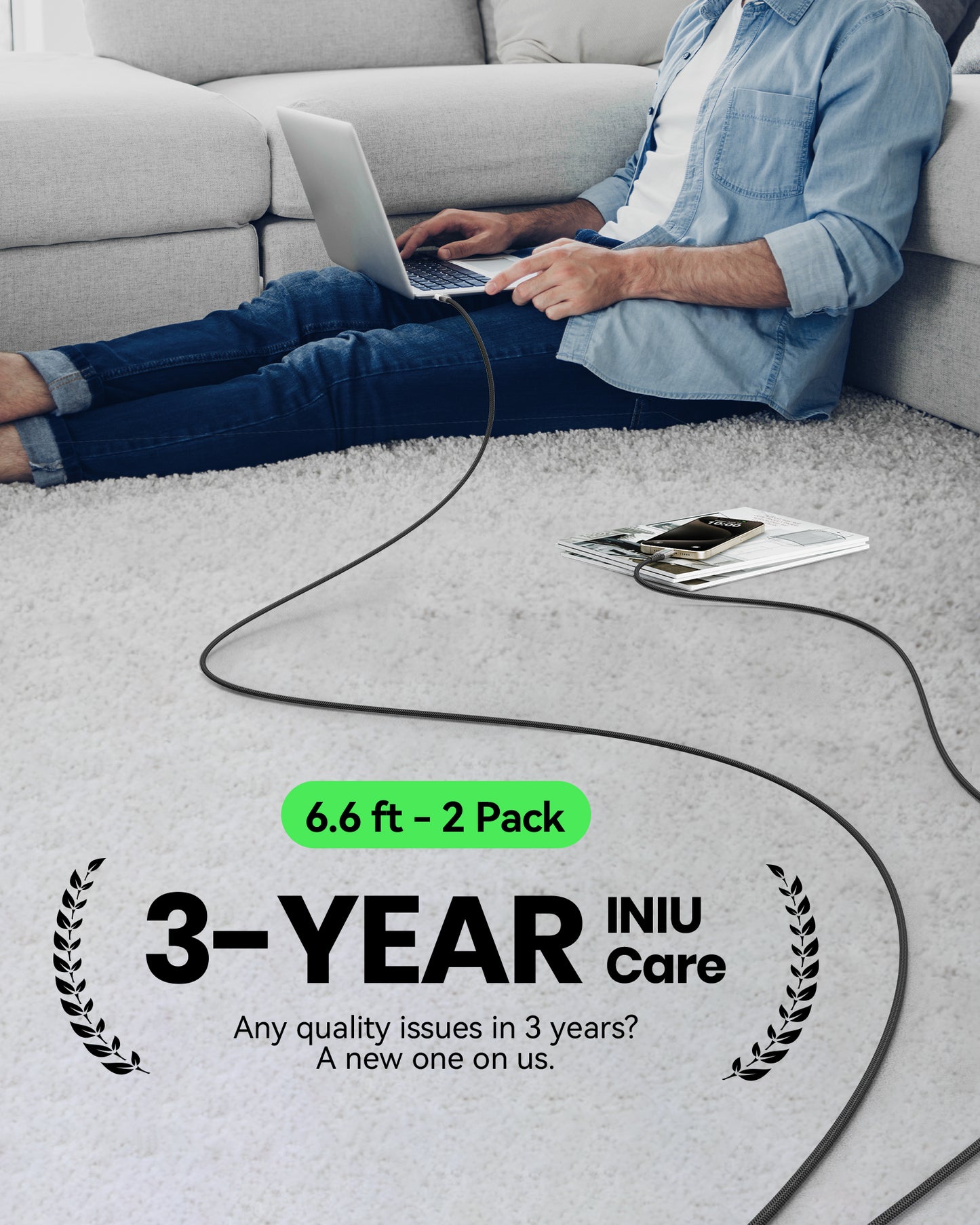 INIU Kabel USB C do C D5CC 100 W (6,6 stopy, 2 sztuki)
