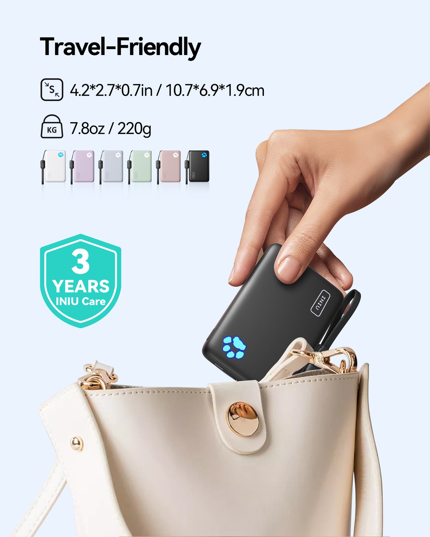 Banco de energía INIU Pawsible P43-E1 Qi2 de 15 W y 10 000 mAh con cargador Magsafe