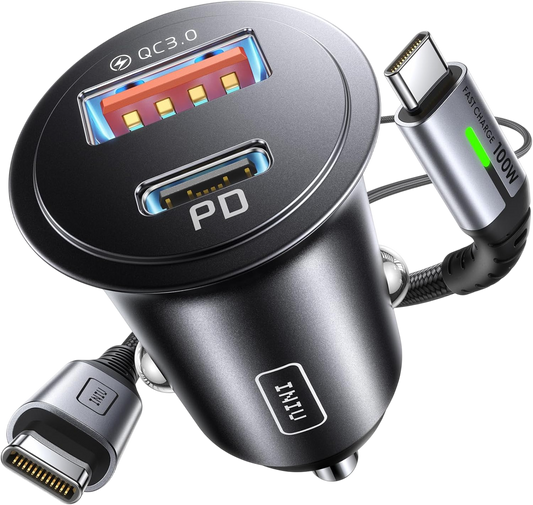 INIU 60W 2-Port Car Charger with 100W USB-C Cable
