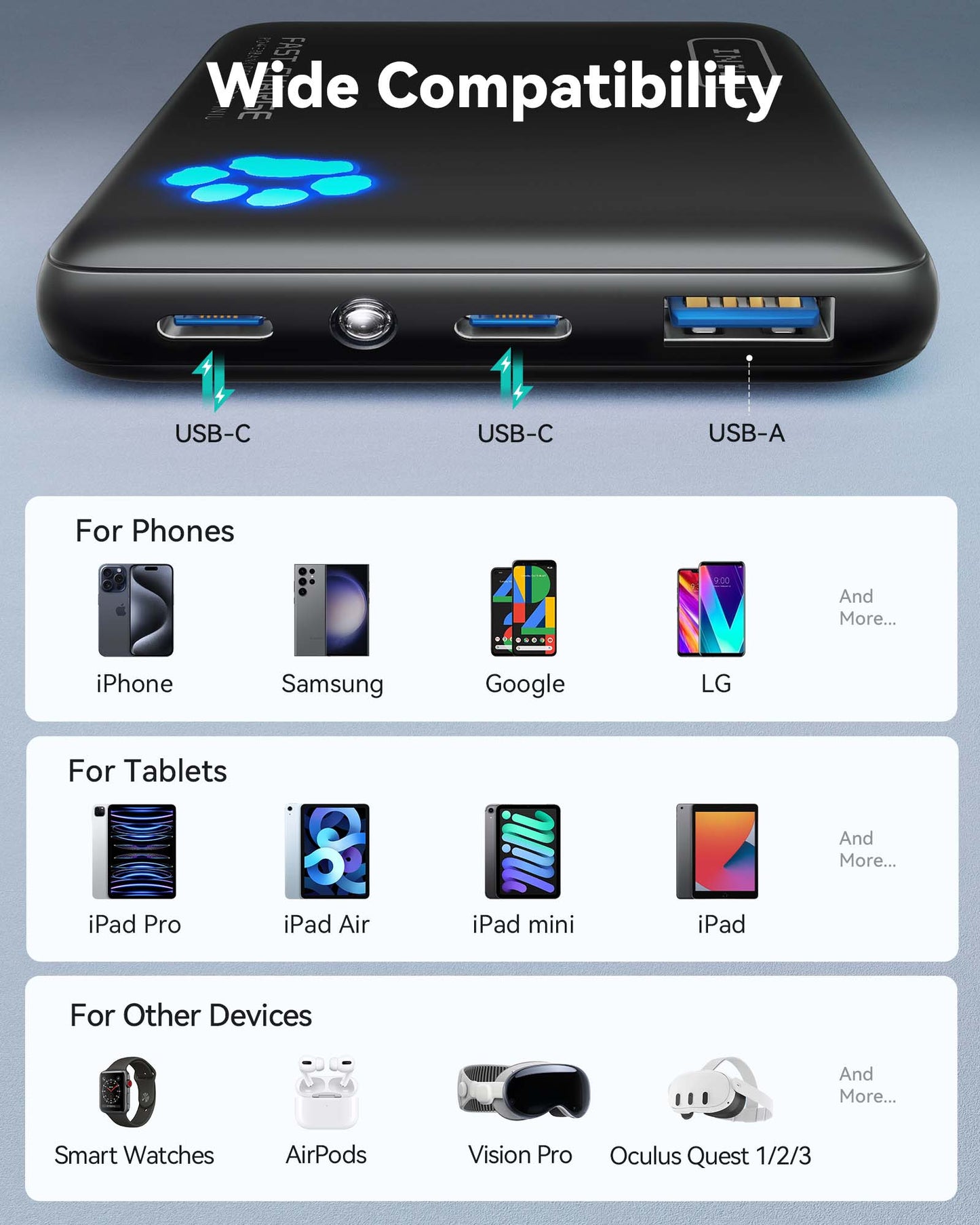 INIU Pawsible P41 Power Bank, ricarica rapida, 22,5 W, 10000 mAh