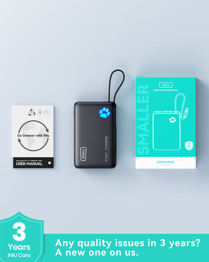 INIU Pawsible P41L-E2 Powerbank med inbyggd kabel, smalast 45W 10000mAh
