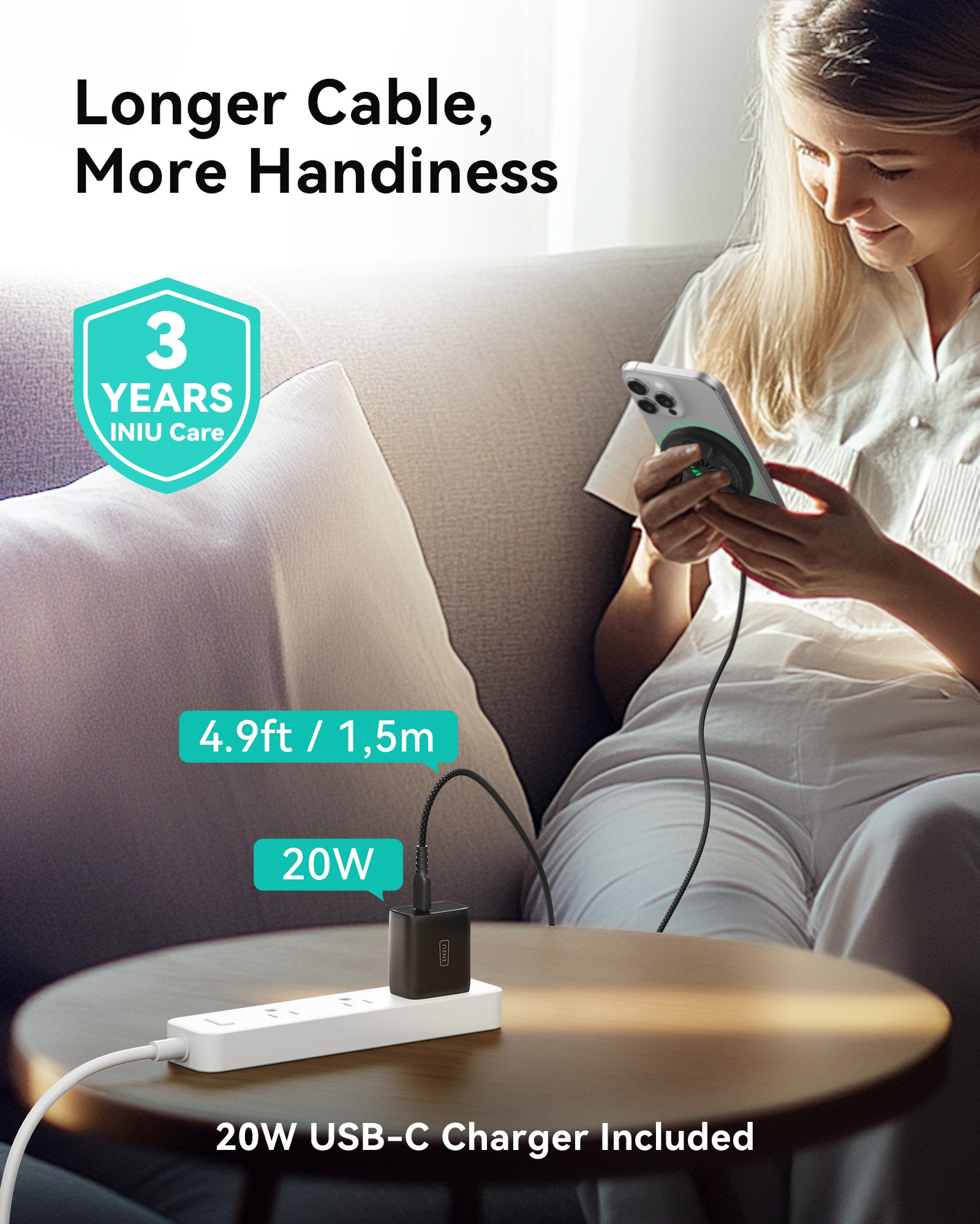 Cargador inalámbrico magnético LED INIU W11-E1 Qi2 de 15 W