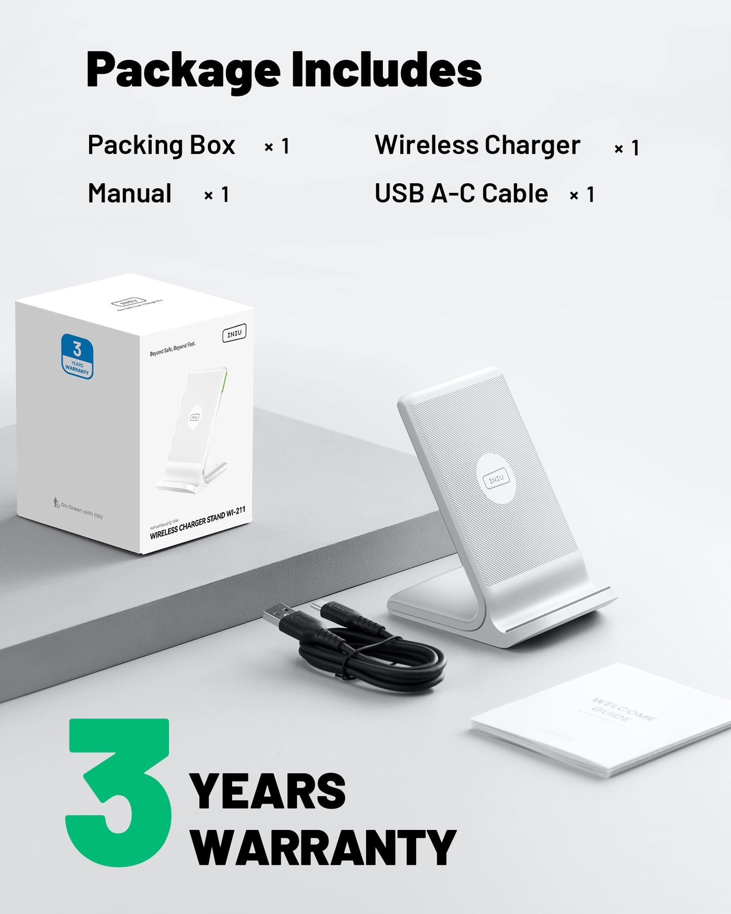 INIU I211 Caricabatterie wireless certificato Qi da 15 W con luce adattiva adatta al sonno, compatibile con iPhone 14, 13, 12 Pro, Samsung S21, Google LG, iPad, tablet, ecc.