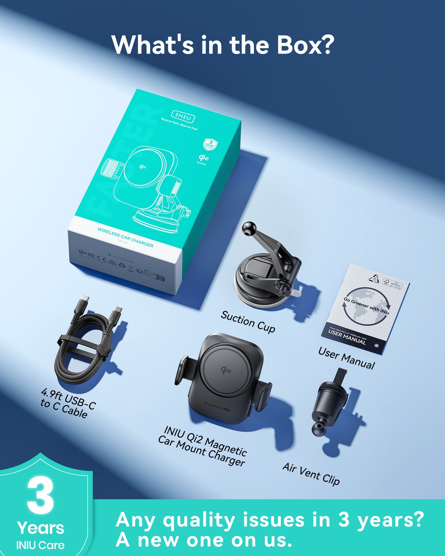 INIU SnapGo V11-E1 Qi2 15W magnetische draadloze autoladerhouder