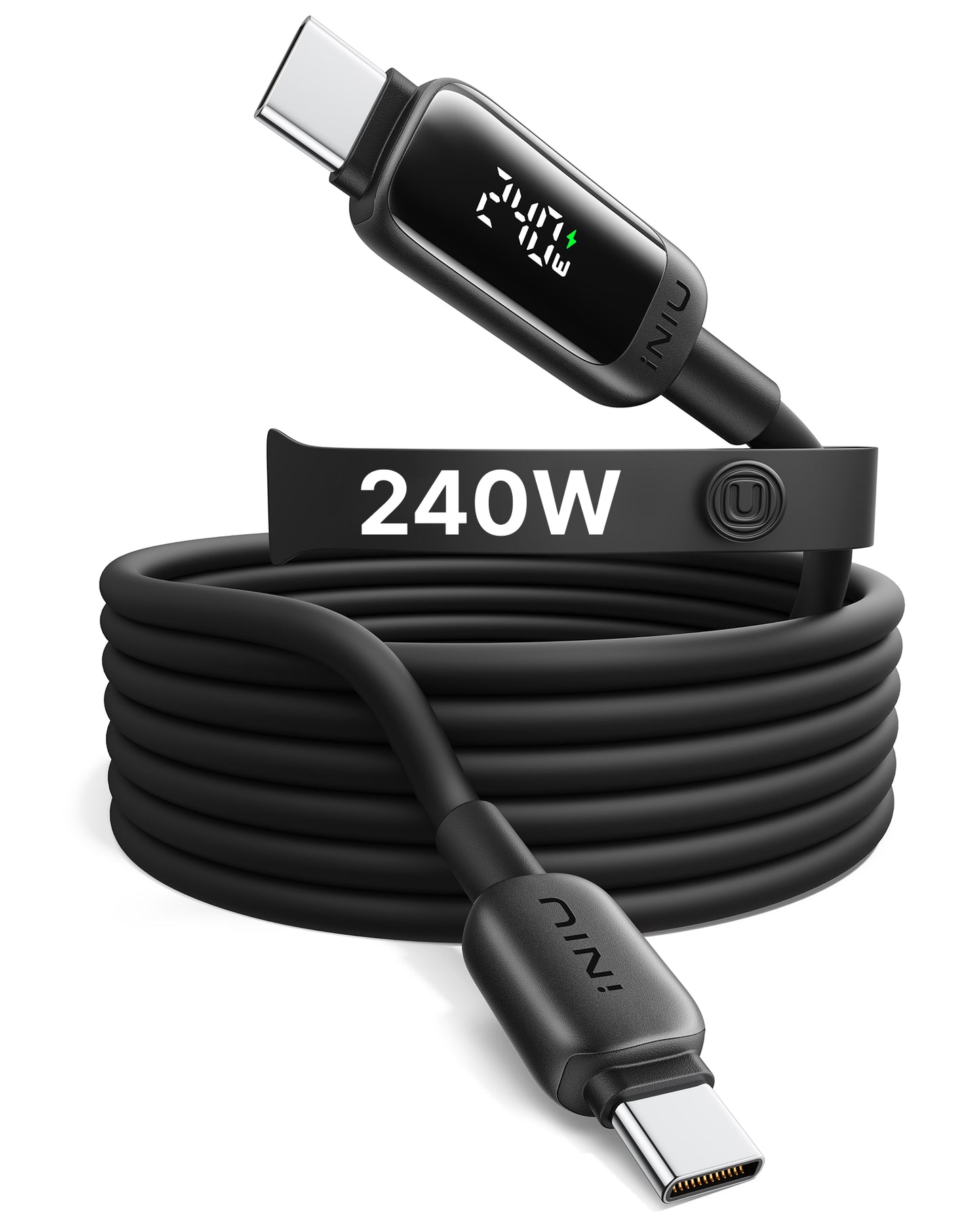 INIU C411 USB-C to USB-C Cable 240W with LED Display, 6.6ft / 2m