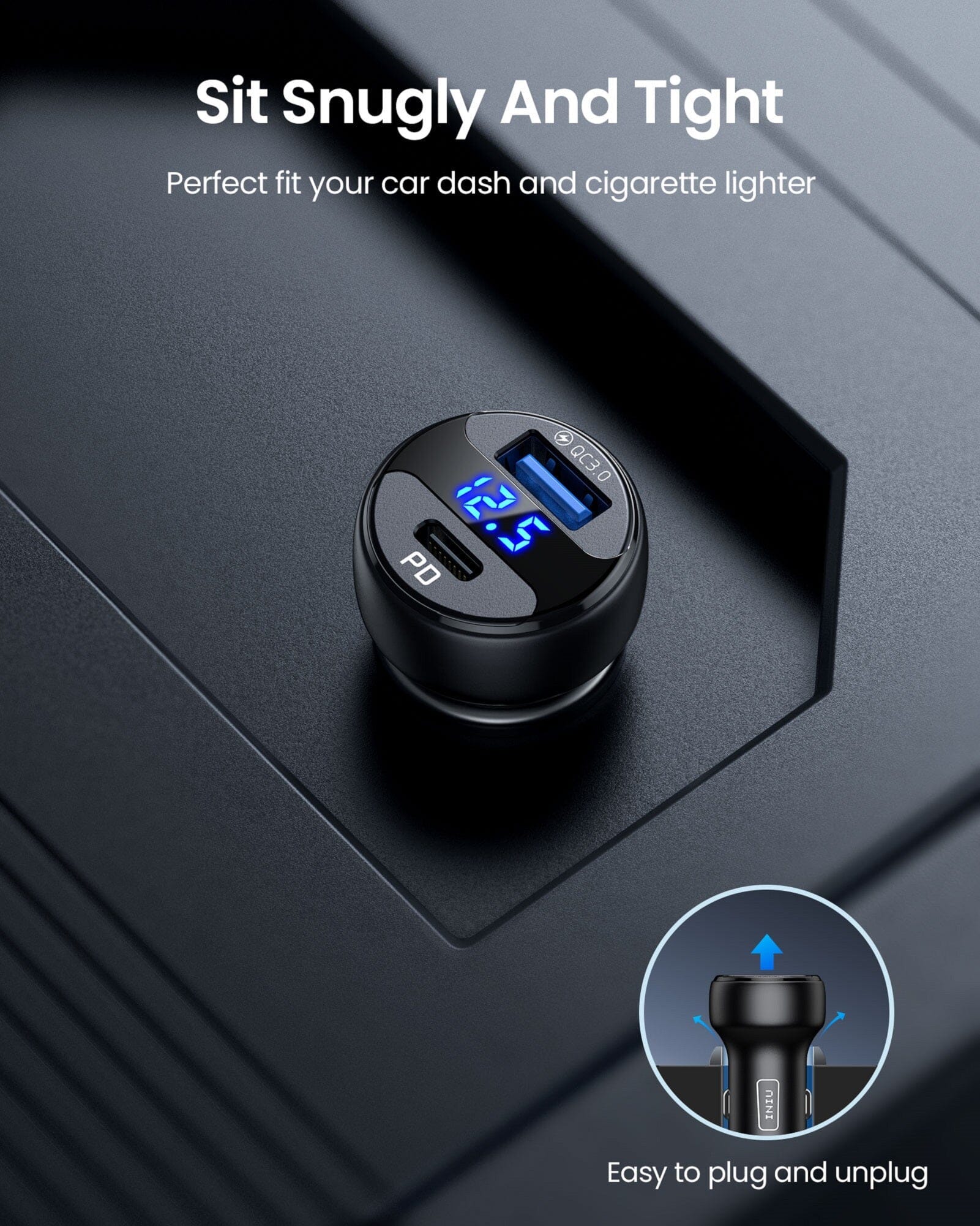 Cargador ultra rápido 66W del coche de INIU I711 2-Port