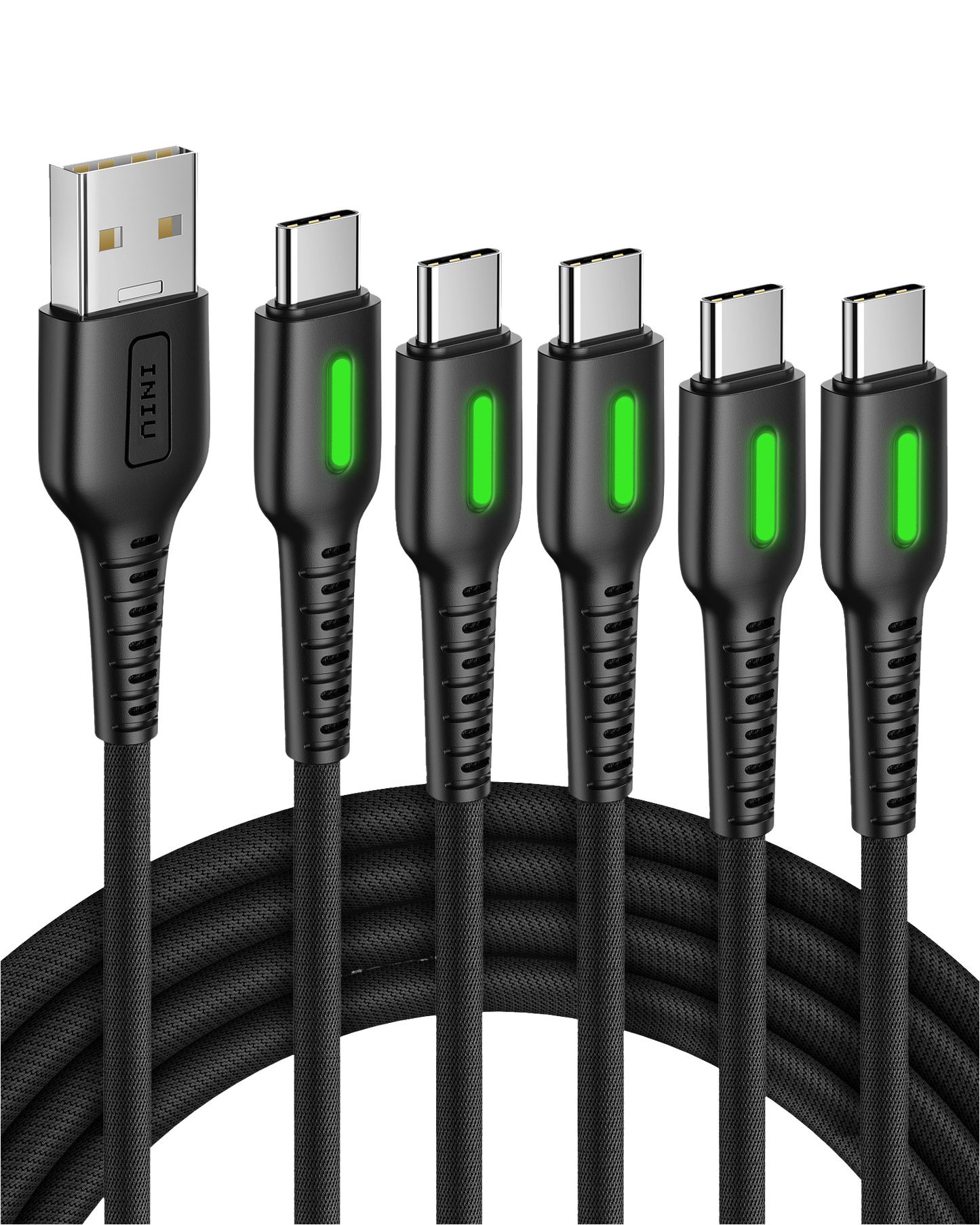 INIU D3C Nylon USB C kabel (3, 3 * 2 * 6 * 2+10 ft, 5- pakke)