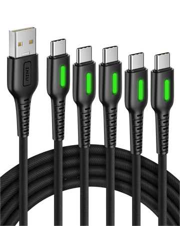 INIU D3C Nylon USB C cable (3.3 * 2 + 6 * 2 + 10 pies, paquete de 5)