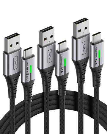 INIU D5C QC 3.0 Schnell ladekabel USB Typ C (1,6 + 6,6 + 6,6 ft, 3er-Pack)