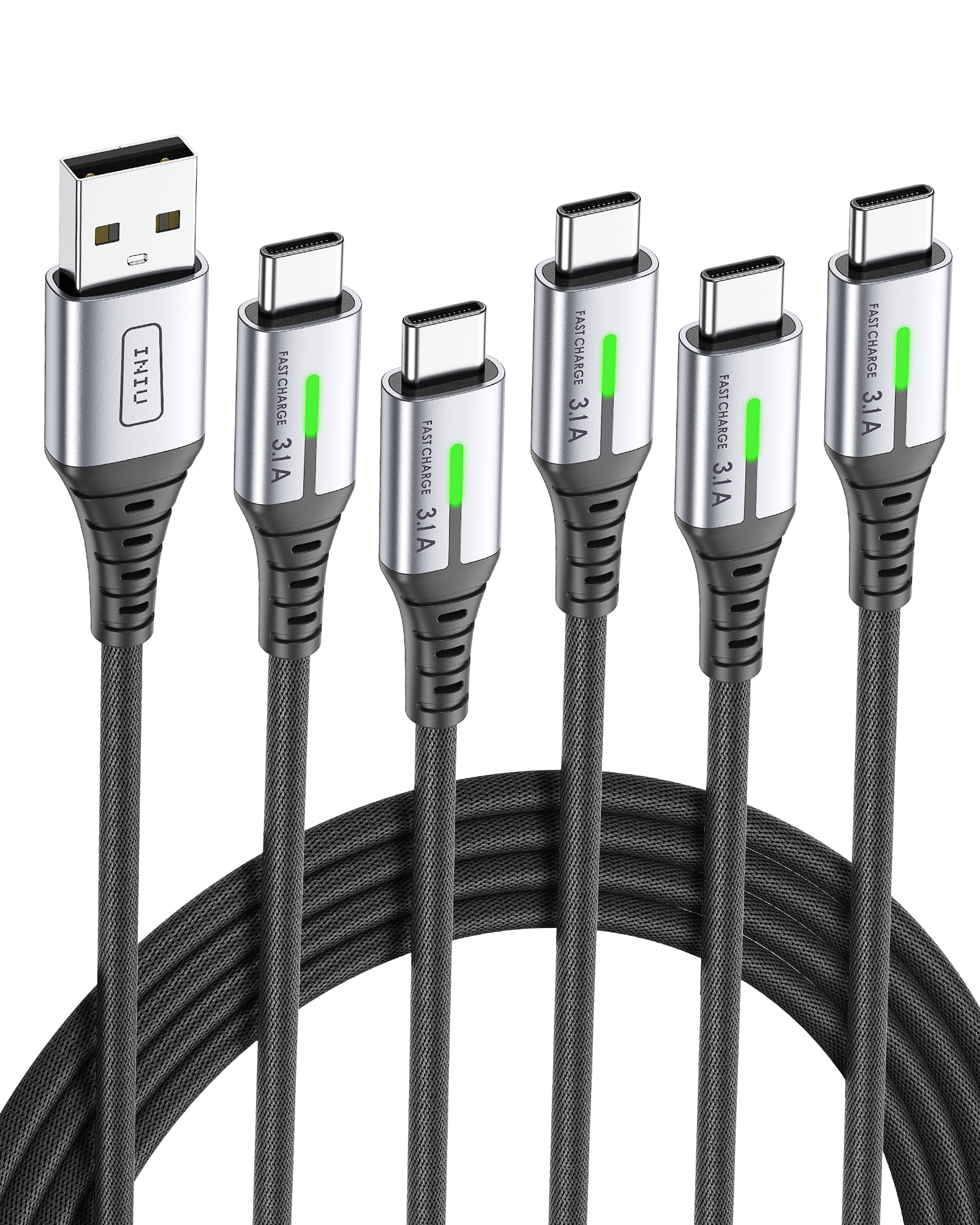 INIU D5C Nylon USB C Kabel 5-Pack (1.6.3*2 6,6 * 2ft (0,5 m 1m * 2 2m * 2))