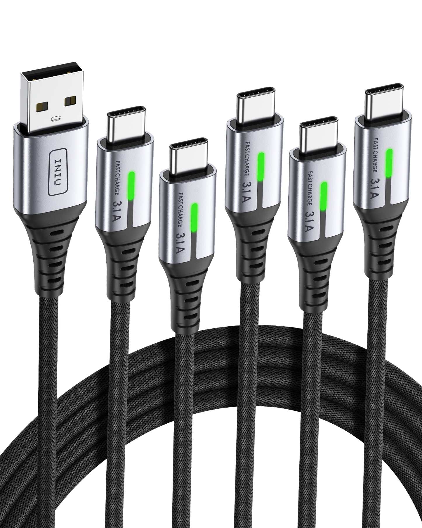 INIU D5C Nylon USB C Câble 5-Pack (1. 6.3*2 6.6 * 2ft(0.5m 1m * 2 2m * 2))