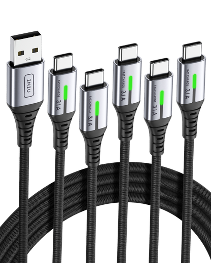 INIU D5C Nylon USB C Câble 5-Pack (1. 6.3*2 6.6 * 2ft(0.5m 1m * 2 2m * 2))