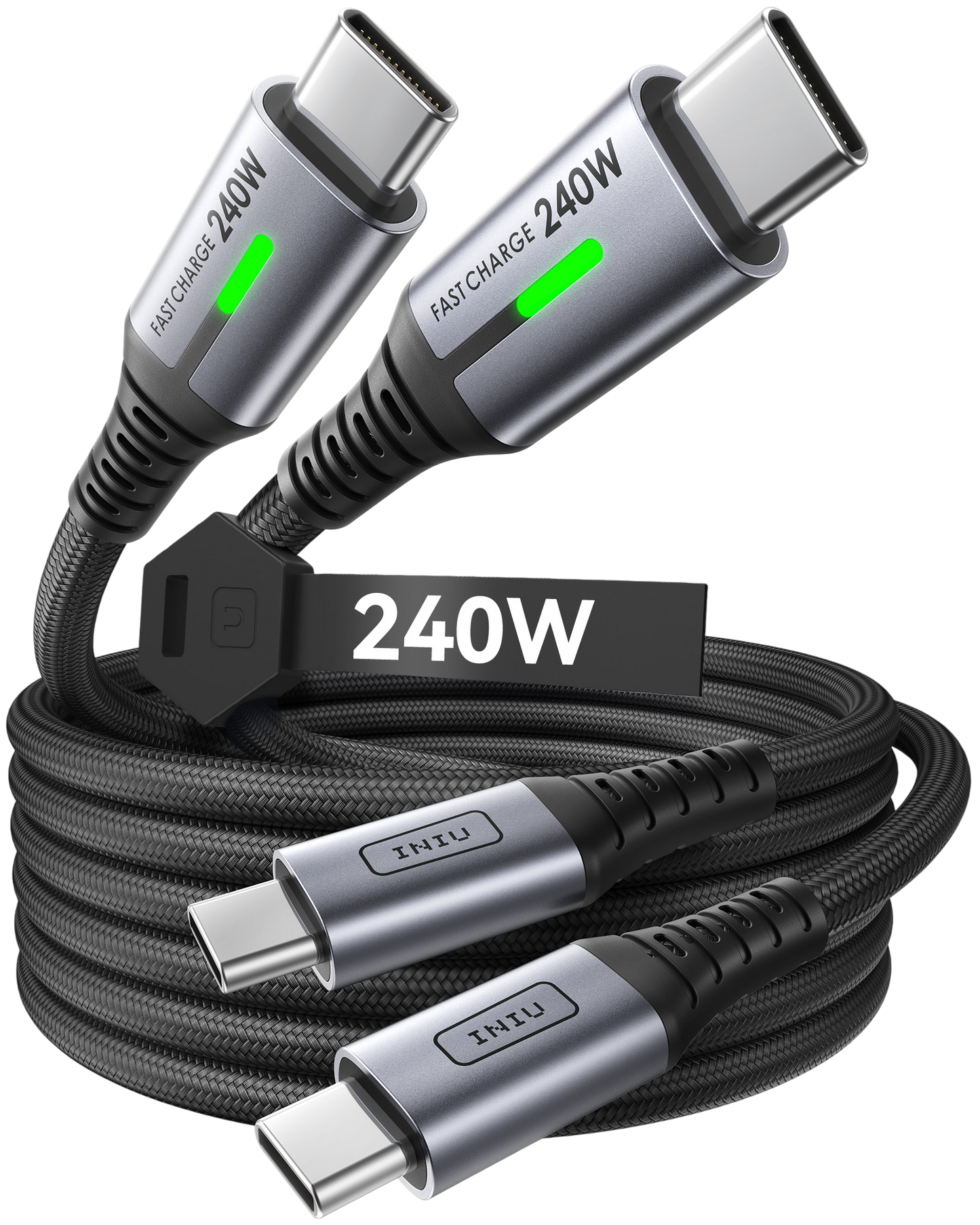 INIU D7CC USB C till C-kabel 240 W (2,1 m, 2-pack)
