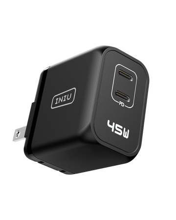 INIU I622 USB C cargador 45W, GaN PD Dual Port Tipo C Cargador Bloque de carga rápida, plegable USB-C cargador de pared adaptador de corriente