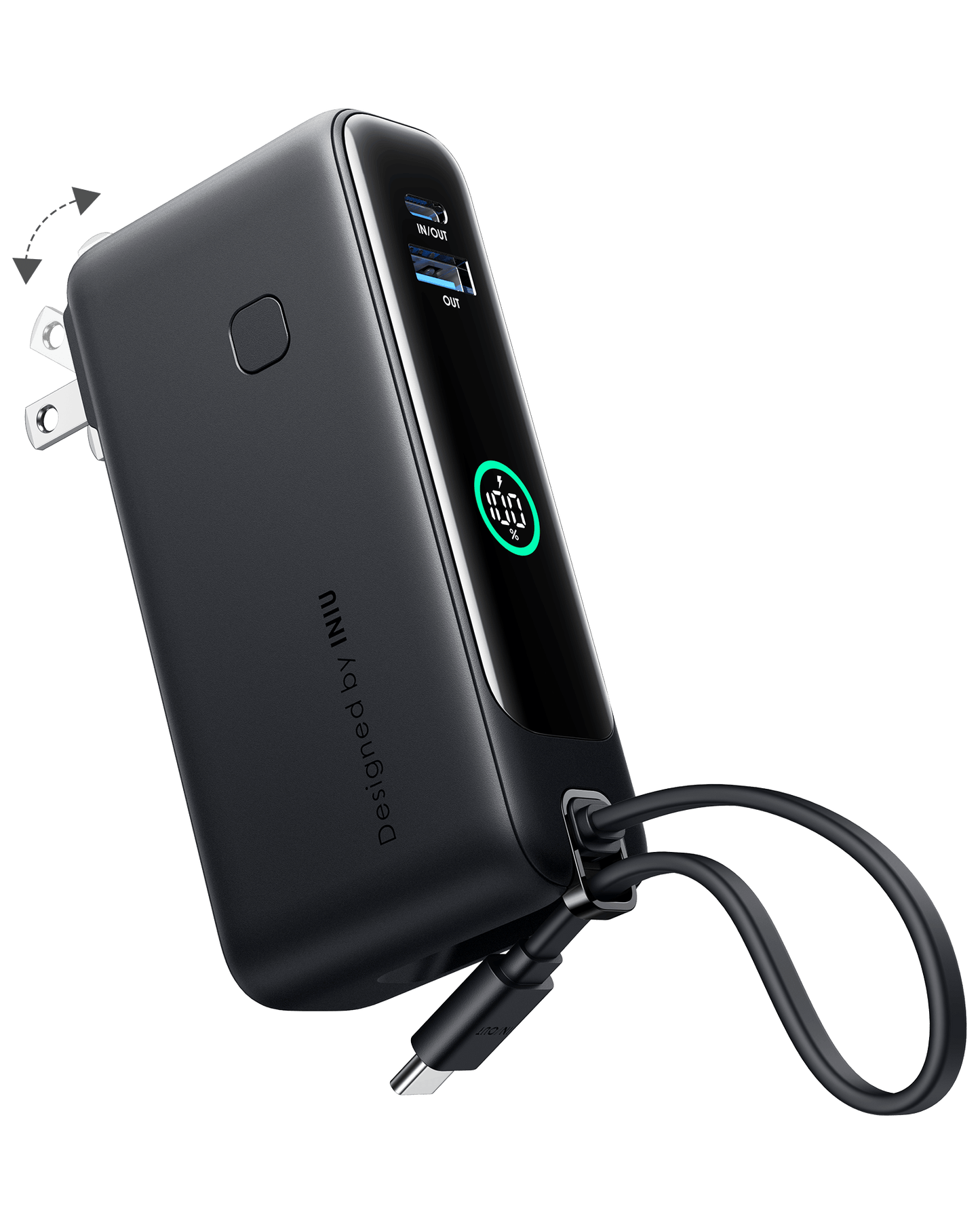 INIU Multi P21 Power Bank 30W - Black 3-in-1 Travel Charger with USB-C Cable and plug design