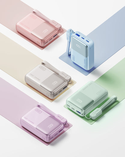 INIU P50-E1 Power Bank: Colorful fast charging power bank with USB-C, compact design, perfect for on-the-go use.