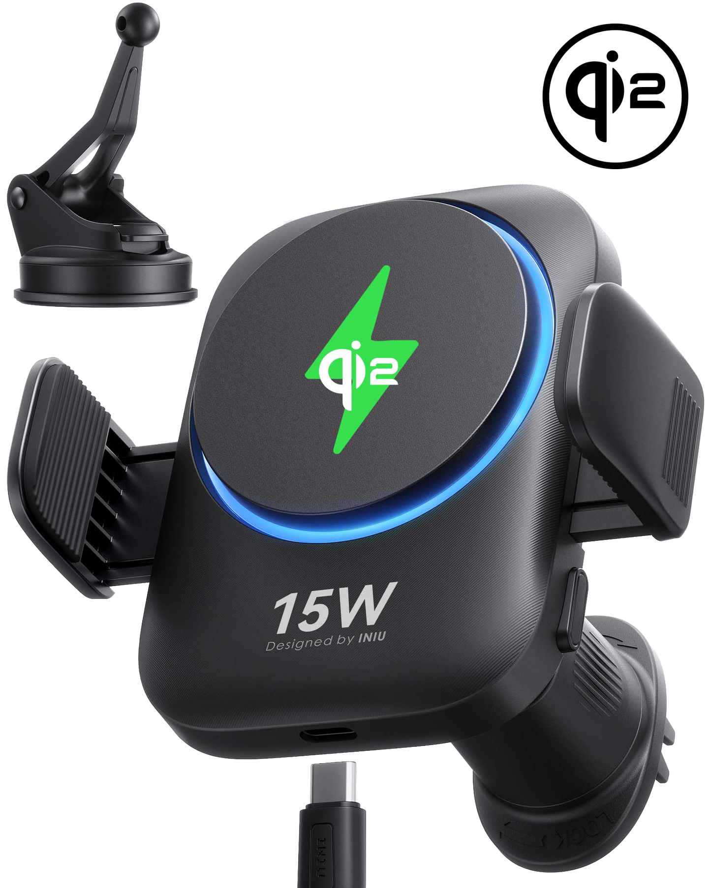 INIU Magnetyczny uchwyt samochodowy do bezprzewodowej ładowarki Qi2 SnapGo V11-E1 15 W