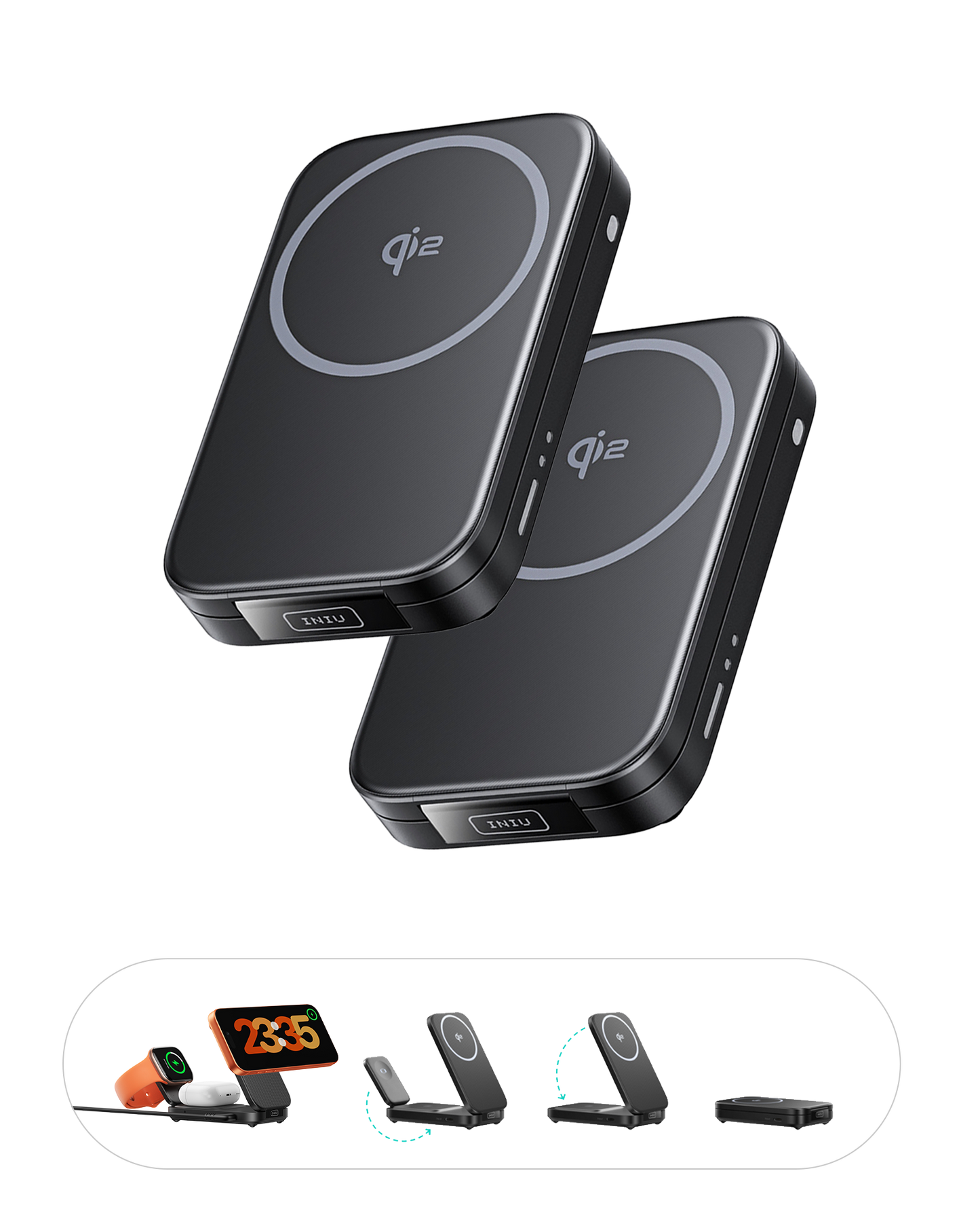 INIU Cargador inalámbrico plegable magnético SnapGo W31 Qi2 de 15 W 3 en 1