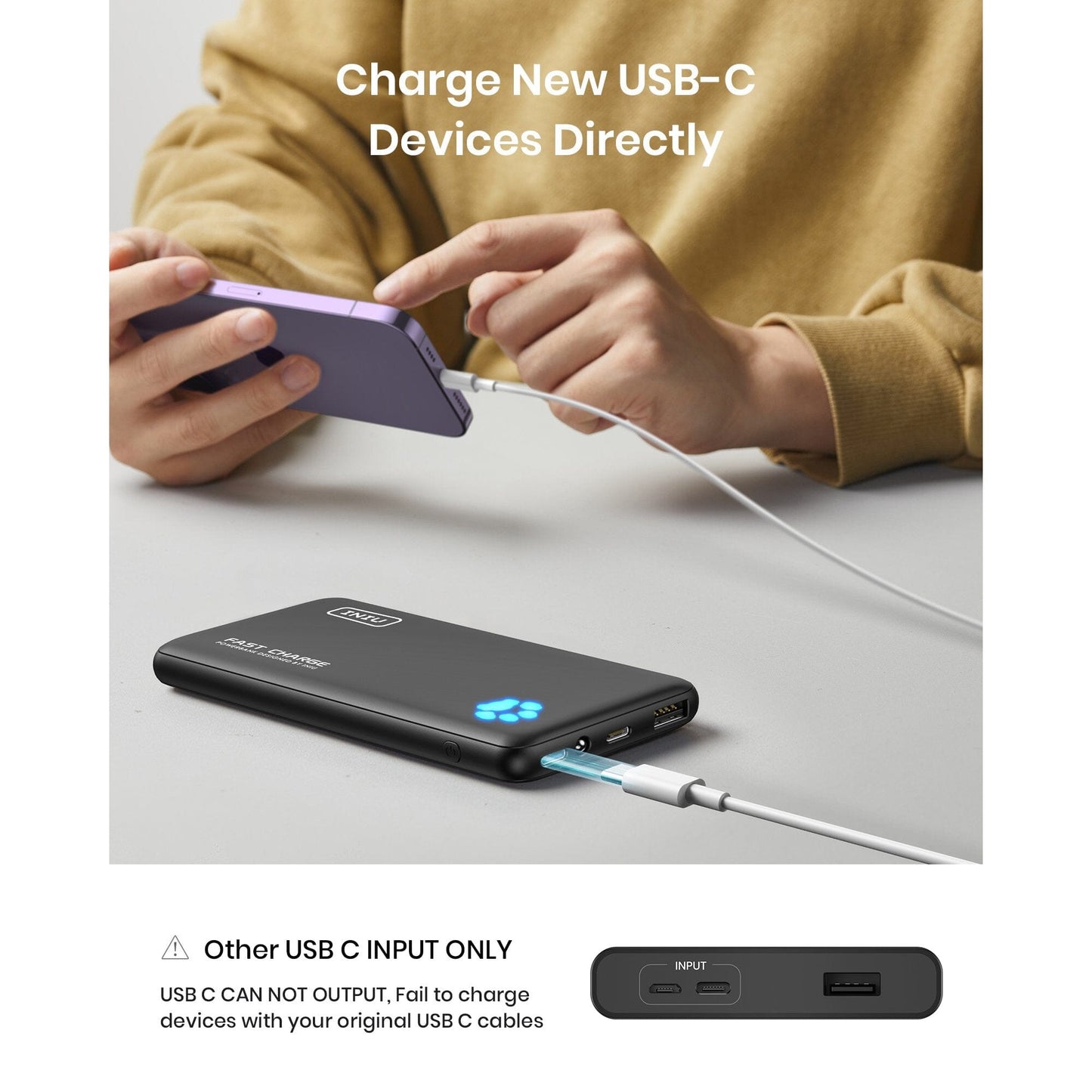 Caricabatterie portatile INIU B3, 20W PD3.0 Carica rapida Power Bank più sottile da 10000 mAh, nero