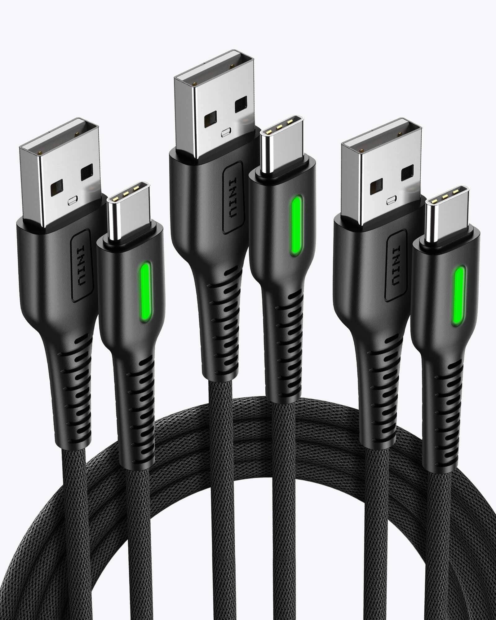 INIU D3C Anti-Rupture USB C kabel (1. 6+3,3+10 ft 3-Pack), kompatibel med iPhone 14 13 12 Pro Samsung S21 Google LG iPad Tablet, osv.