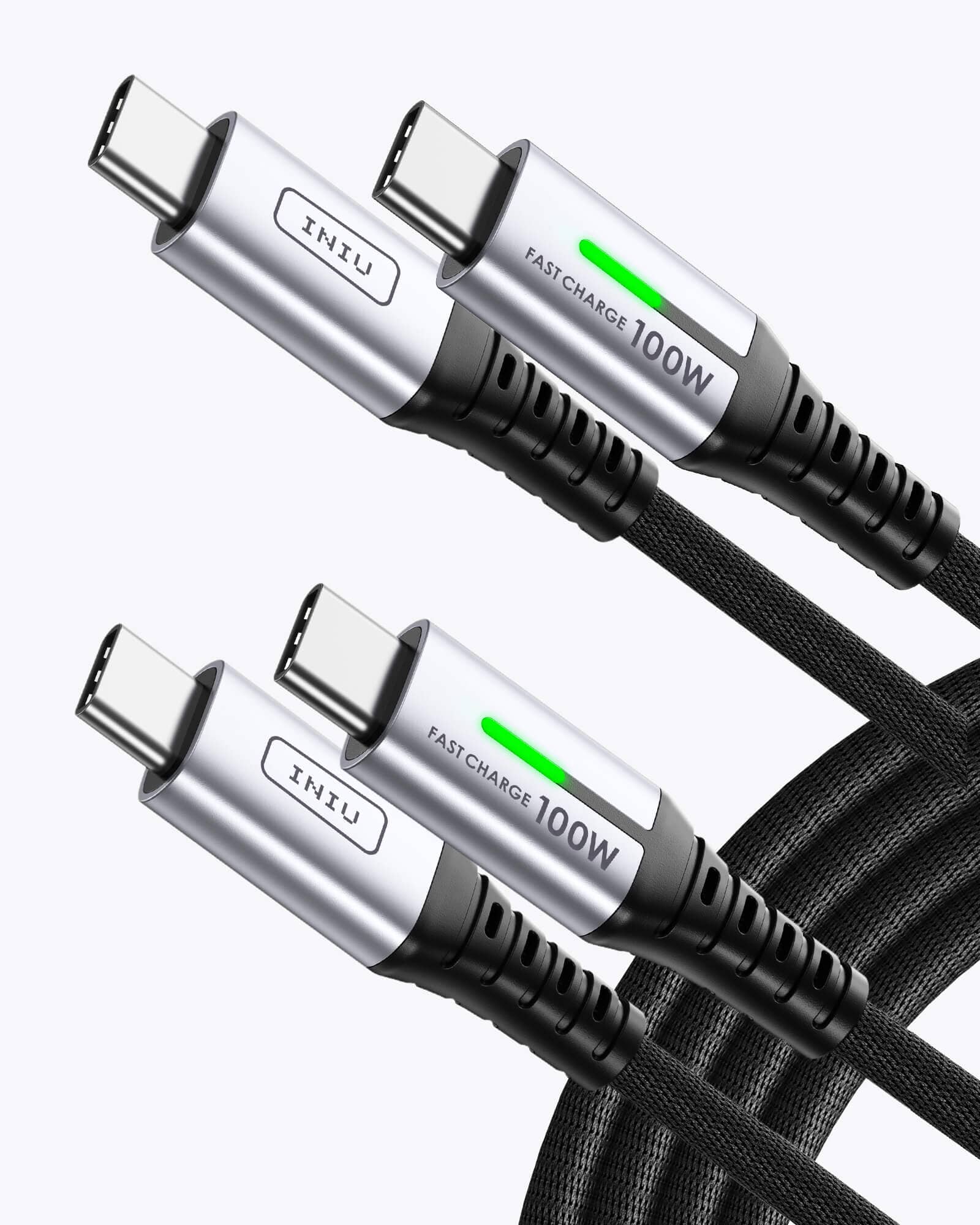 Cable USB C a C INIU D5CC de 100 W (6,6 pies, paquete de 2), compatible con iPhone 14, 13, 12 Pro, Samsung S21, Google LG, iPad, tableta, etc.