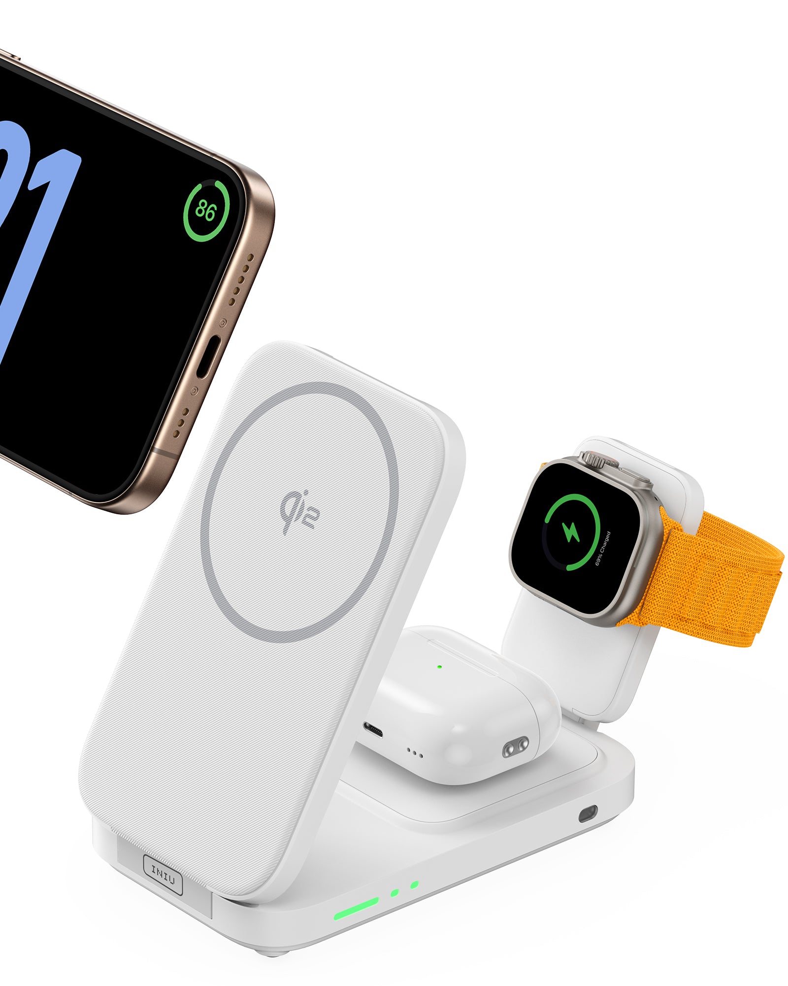Cargador inalámbrico magnético plegable INIU SnapGo W31-E1 Qi2 de 15 W 3 en 1