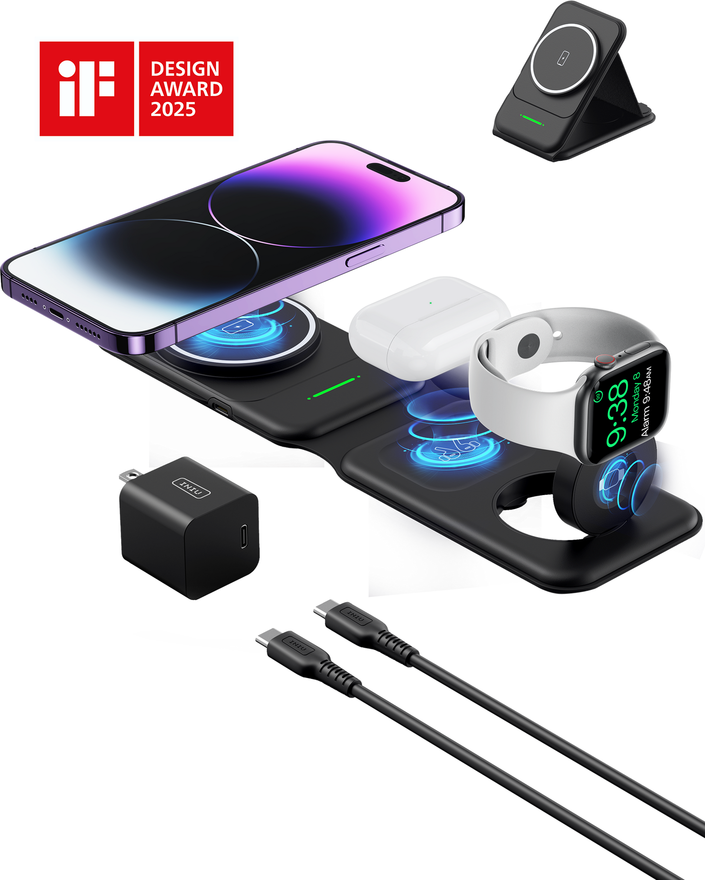 INIU SnapGo WI222 - Base de carga inalámbrica 3 en 1, multifunción magnética de 15 W