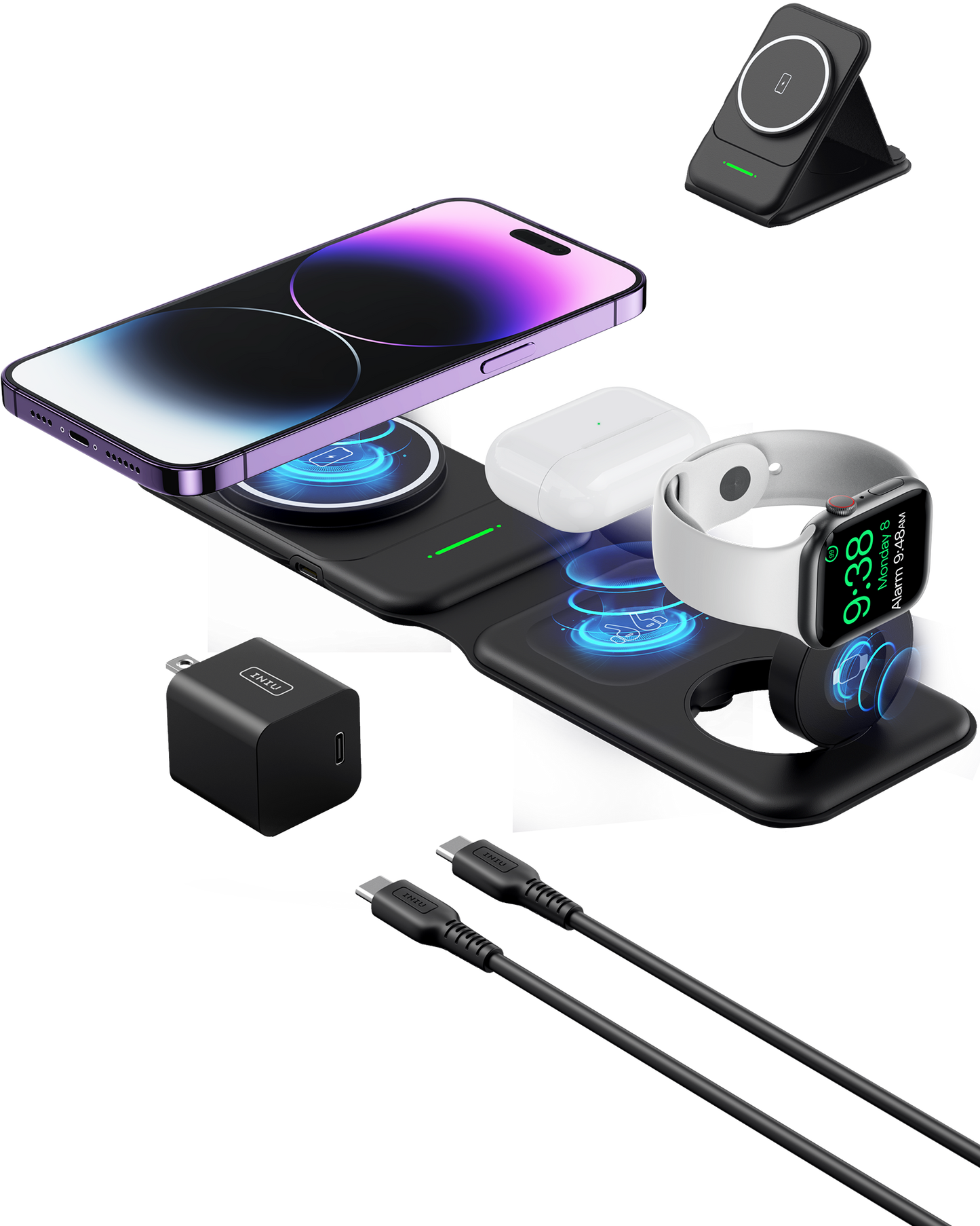 INIU SnapGo WI222 - Base de carga inalámbrica 3 en 1, multifunción magnética de 15 W