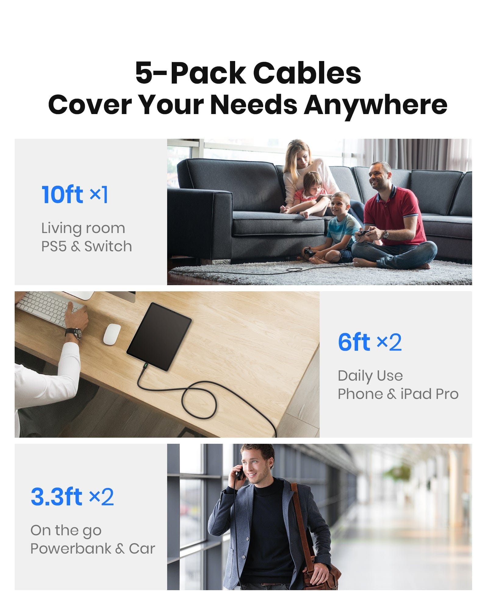 5-pack Cables Cover Your Needs Anywhere
