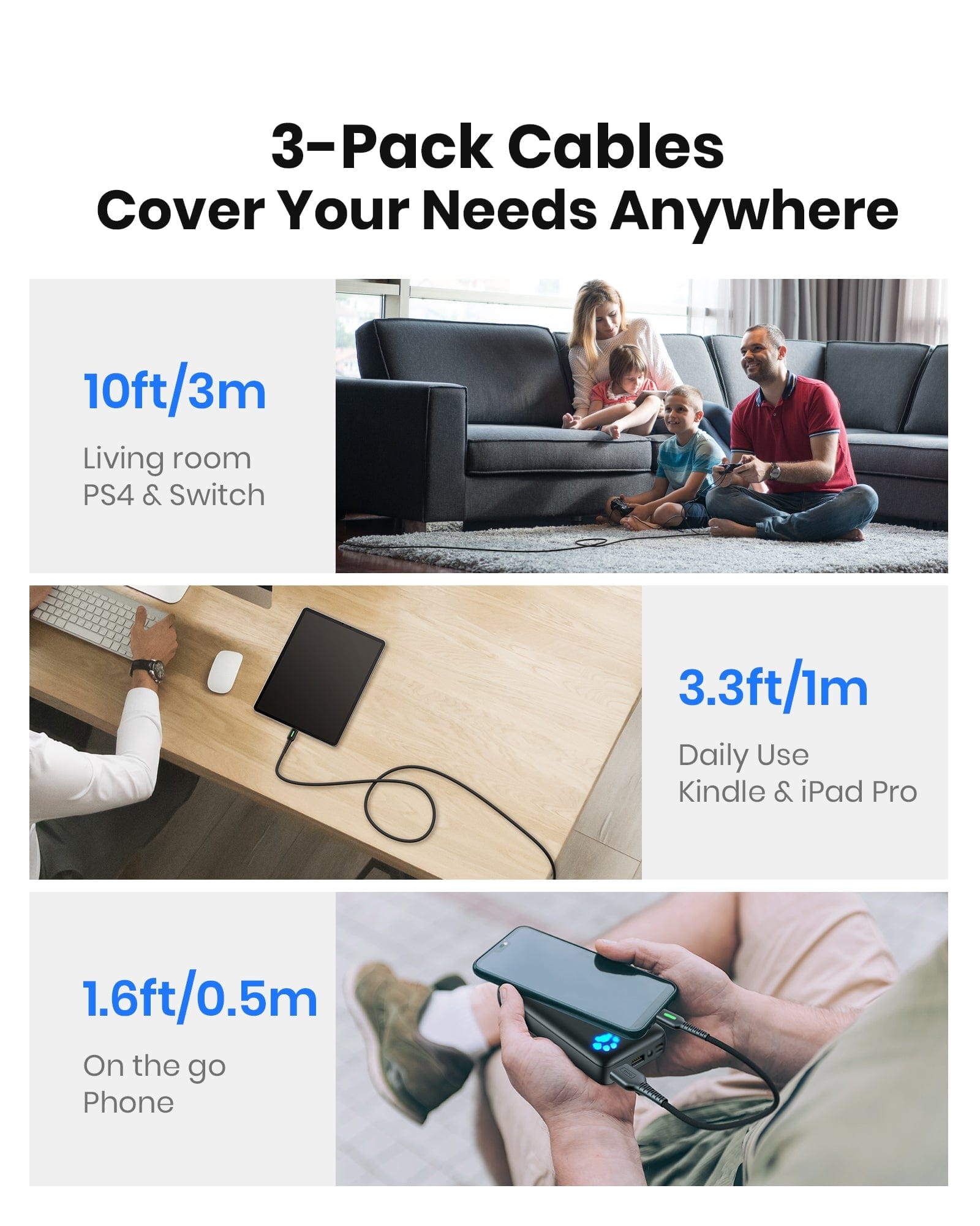 3-pack Cables Cover Your Needs Anywhere